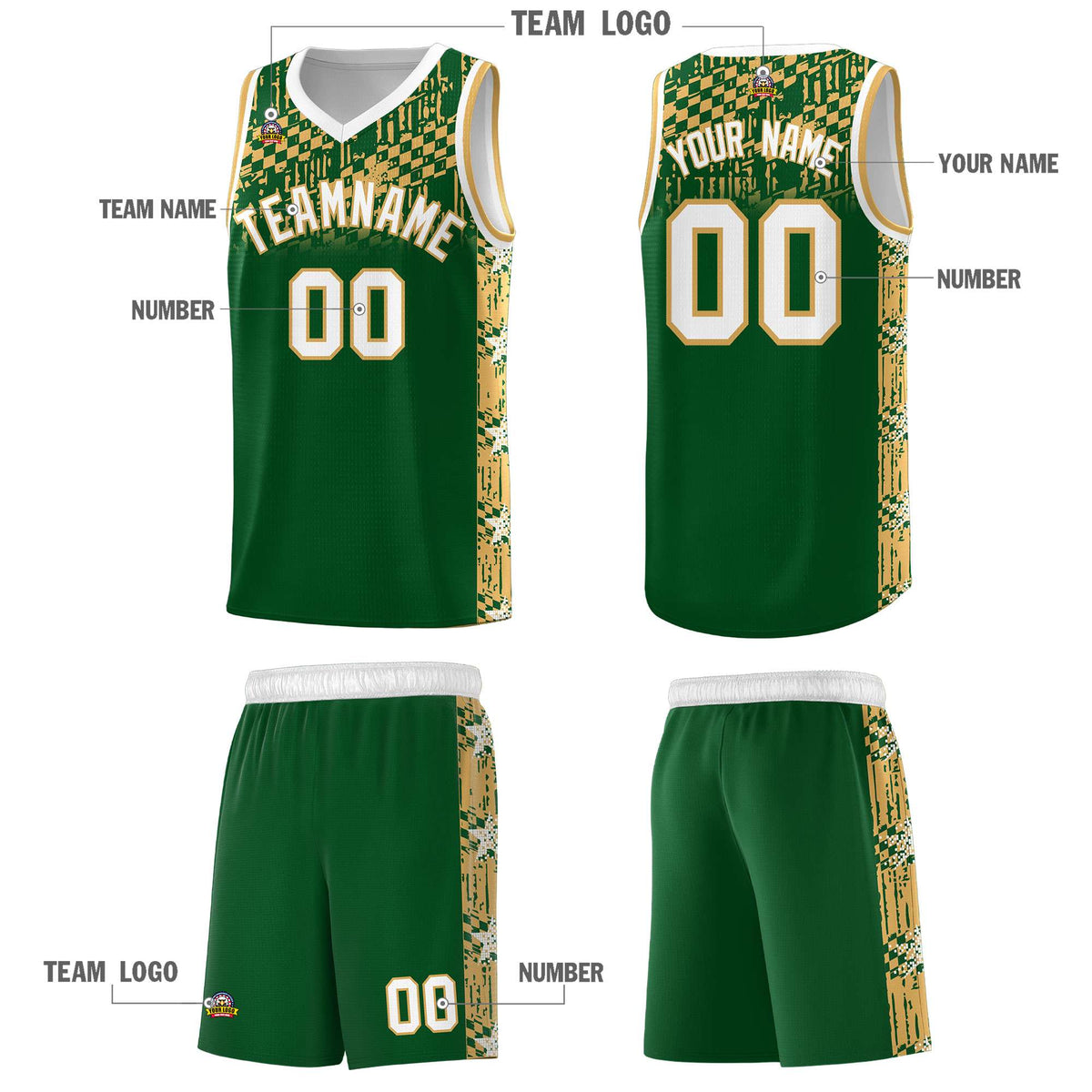 Custom Green Mosaic Stars Pattern Sports Uniform Basketball Jersey|KXKSHOP
