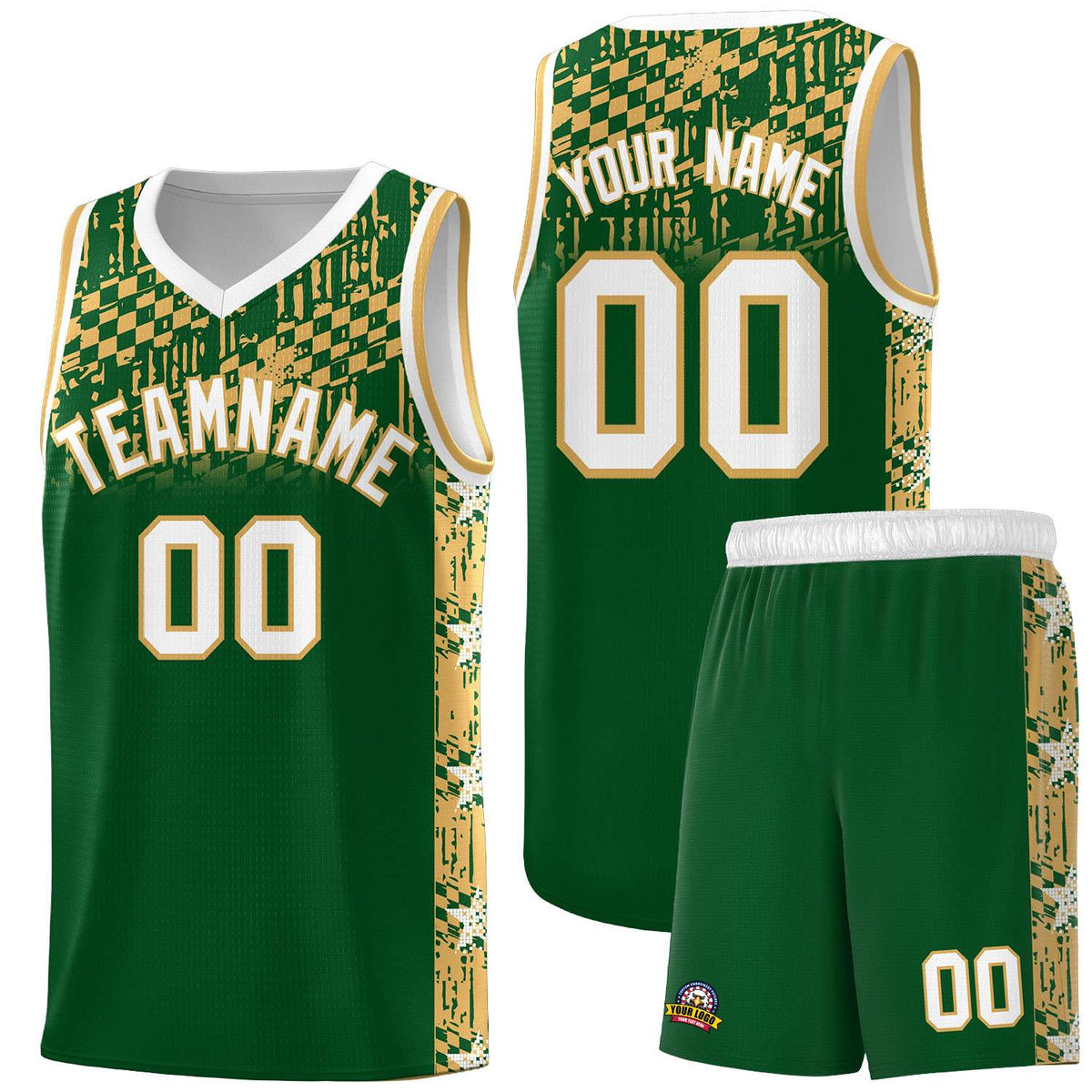 Custom Green Mosaic Stars Pattern Sports Uniform Basketball Jersey|KXKSHOP
