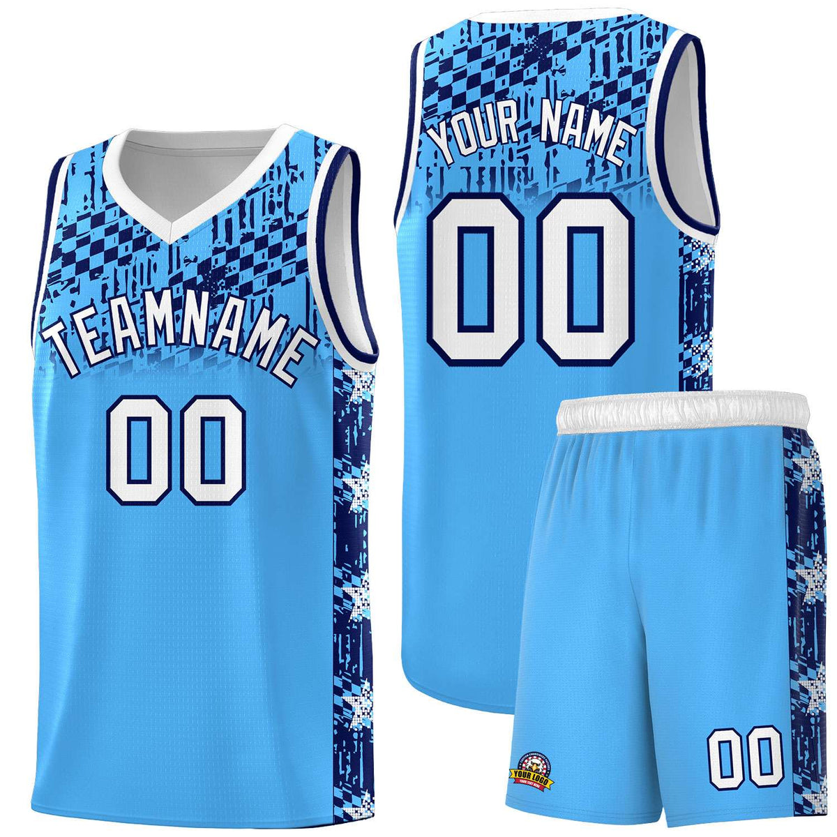 Custom Powder Blue Mosaic Stars Pattern Sports Uniform Basketball Jersey|KXKSHOP