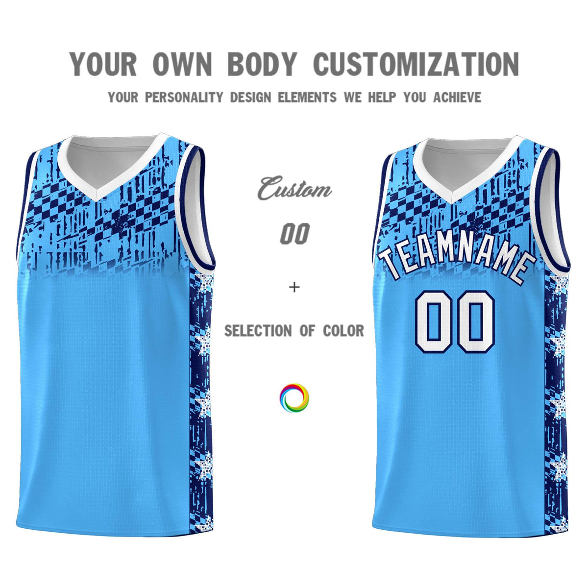 Custom Powder Blue Mosaic Stars Pattern Sports Uniform Basketball Jersey|KXKSHOP