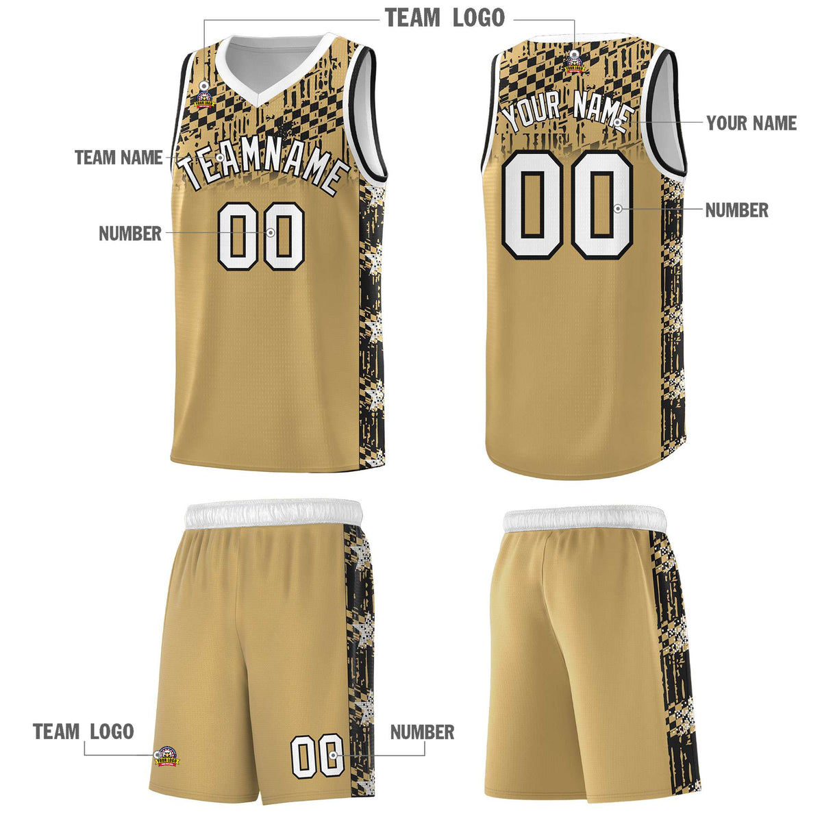 Custom Old Gold Mosaic Stars Pattern Sports Uniform Basketball Jersey|KXKSHOP