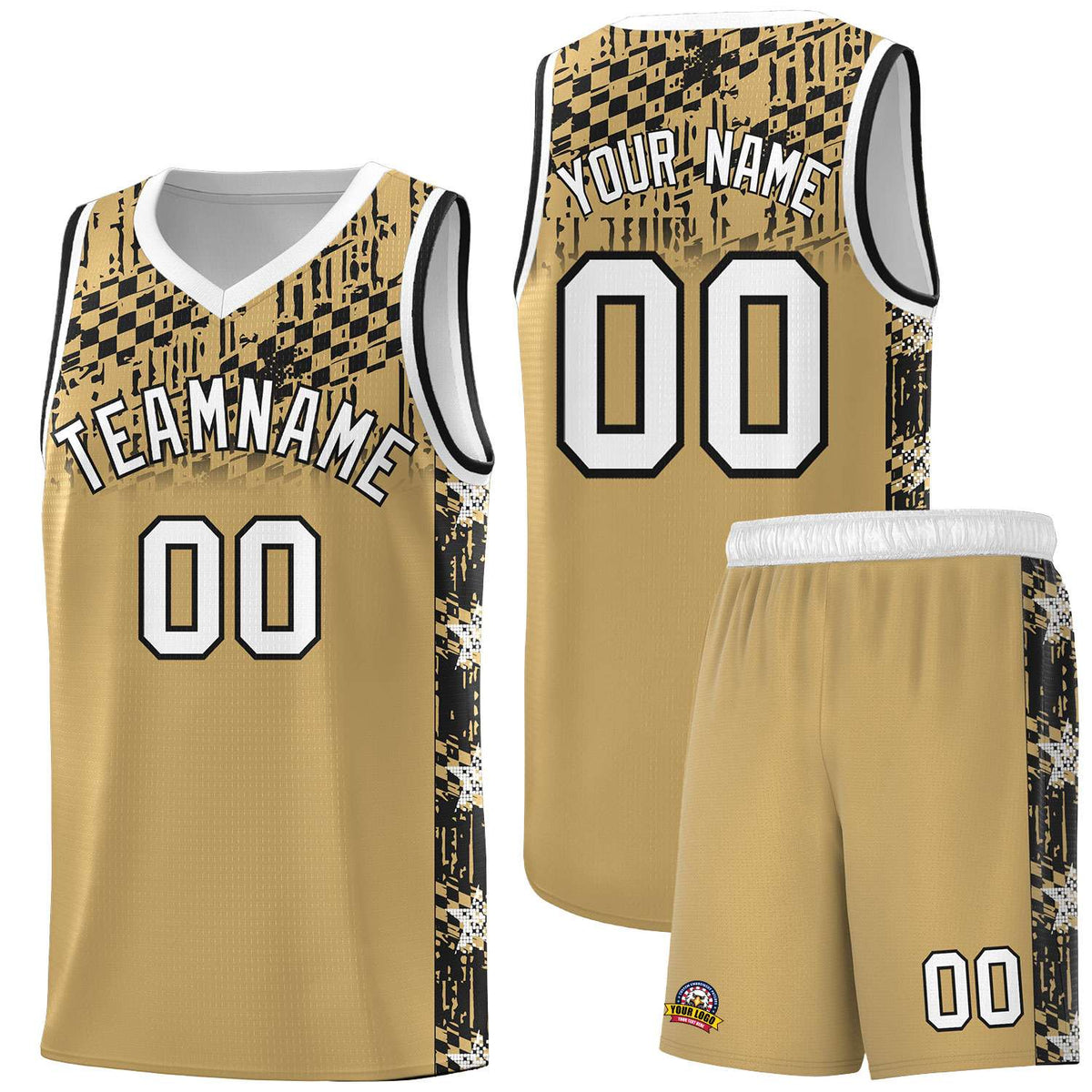 Custom Old Gold Mosaic Stars Pattern Sports Uniform Basketball Jersey|KXKSHOP
