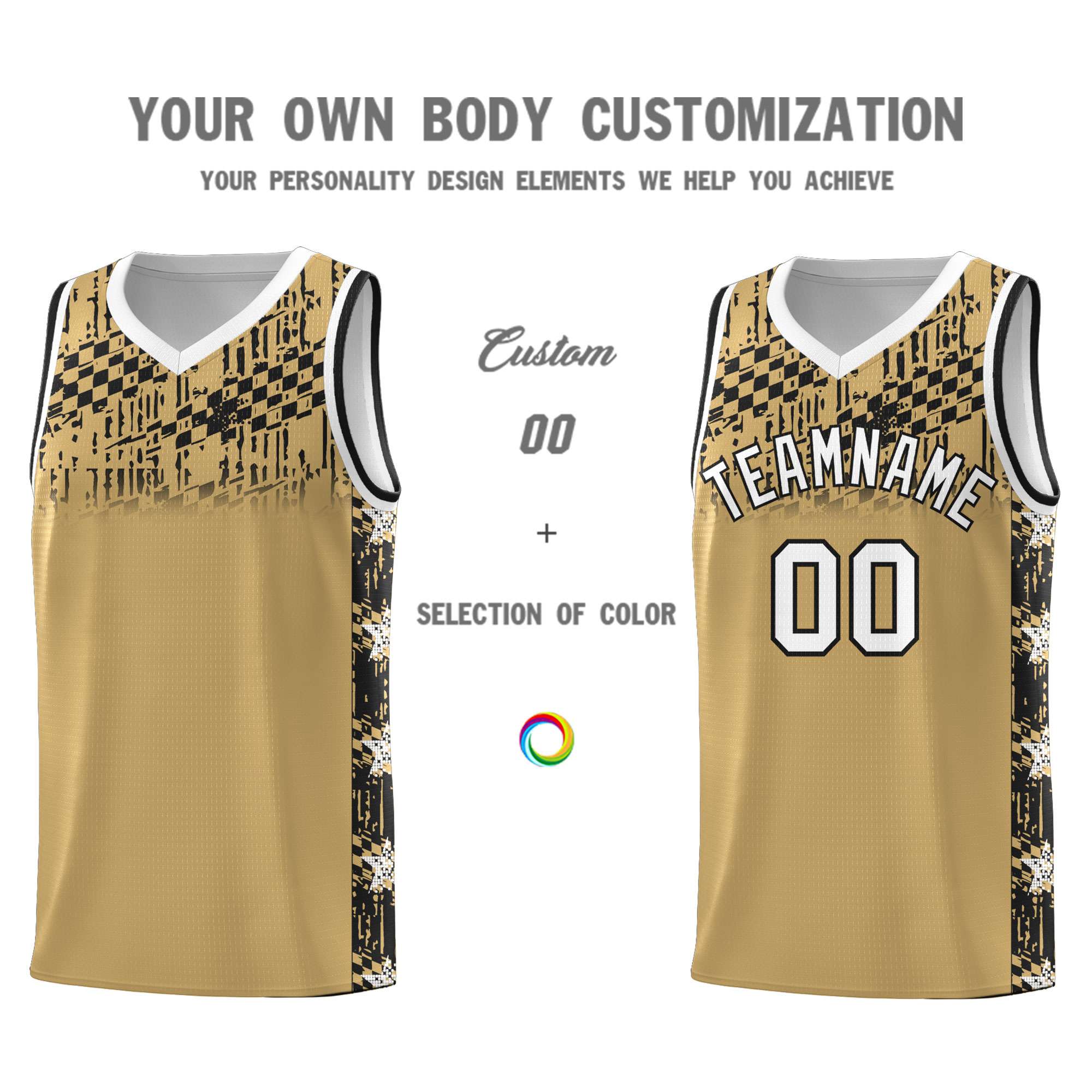Custom Old Gold Mosaic Stars Pattern Sports Uniform Basketball Jersey|KXKSHOP