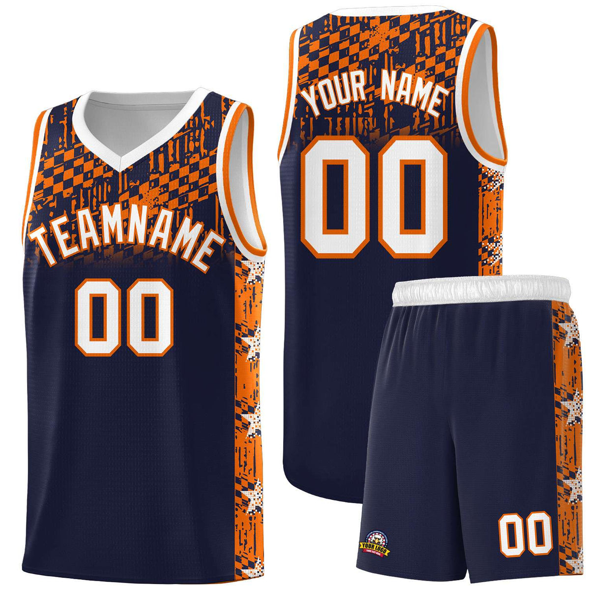 Custom Navy Mosaic Stars Pattern Sports Uniform Basketball Jersey|KXKSHOP