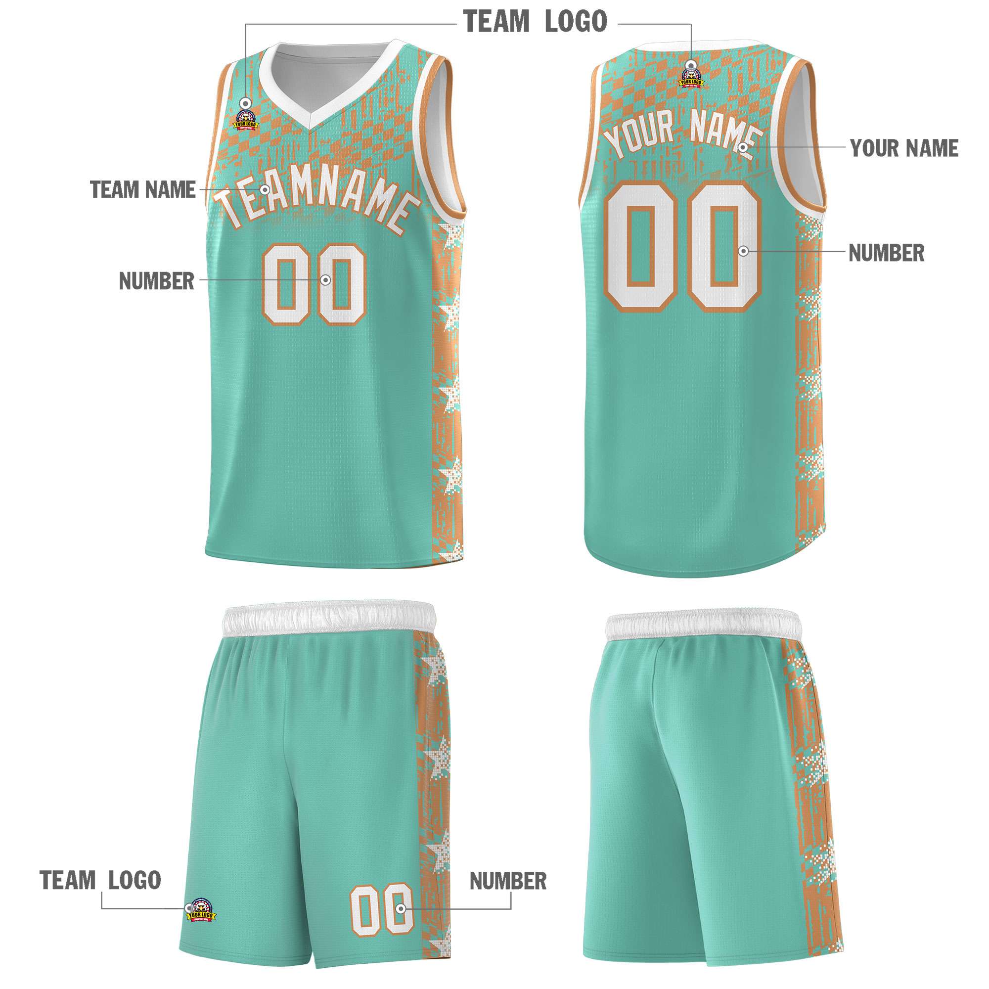 Custom Bright Green Mosaic Stars Pattern Sports Uniform Basketball Jersey|KXKSHOP