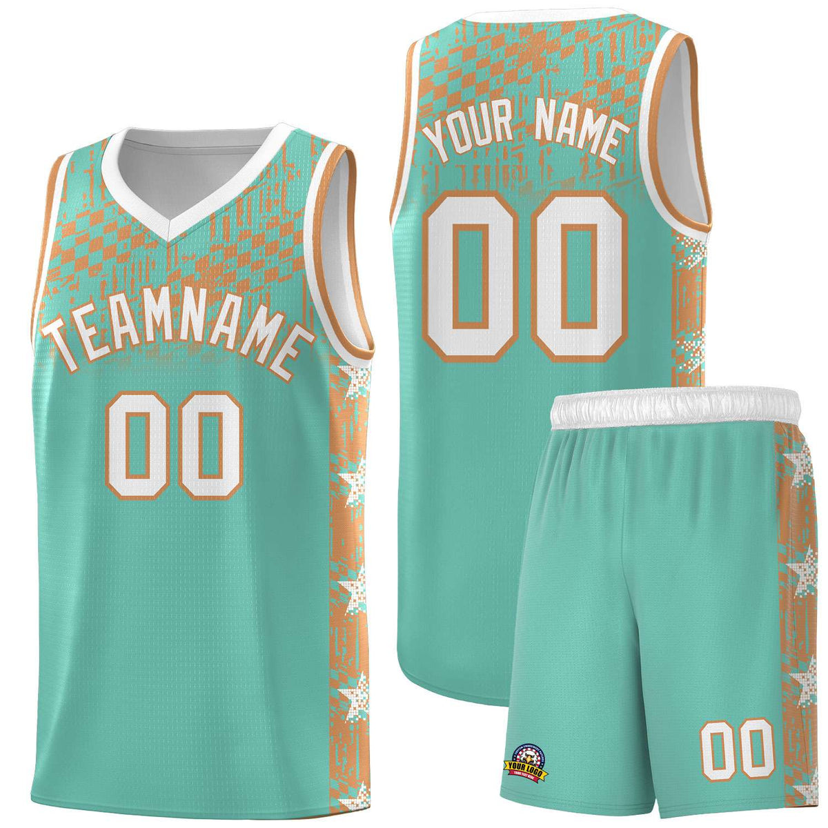 Custom Bright Green Mosaic Stars Pattern Sports Uniform Basketball Jersey|KXKSHOP