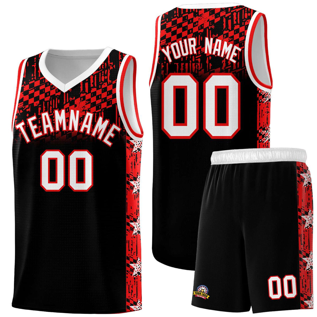 Custom Black Mosaic Stars Pattern Sports Uniform Basketball Jersey|KXKSHOP