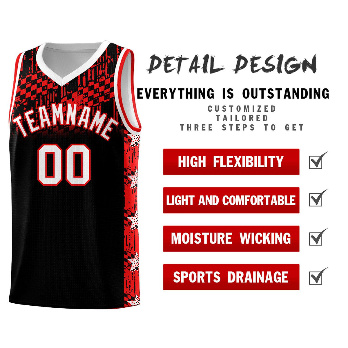 Custom Black Mosaic Stars Pattern Sports Uniform Basketball Jersey|KXKSHOP