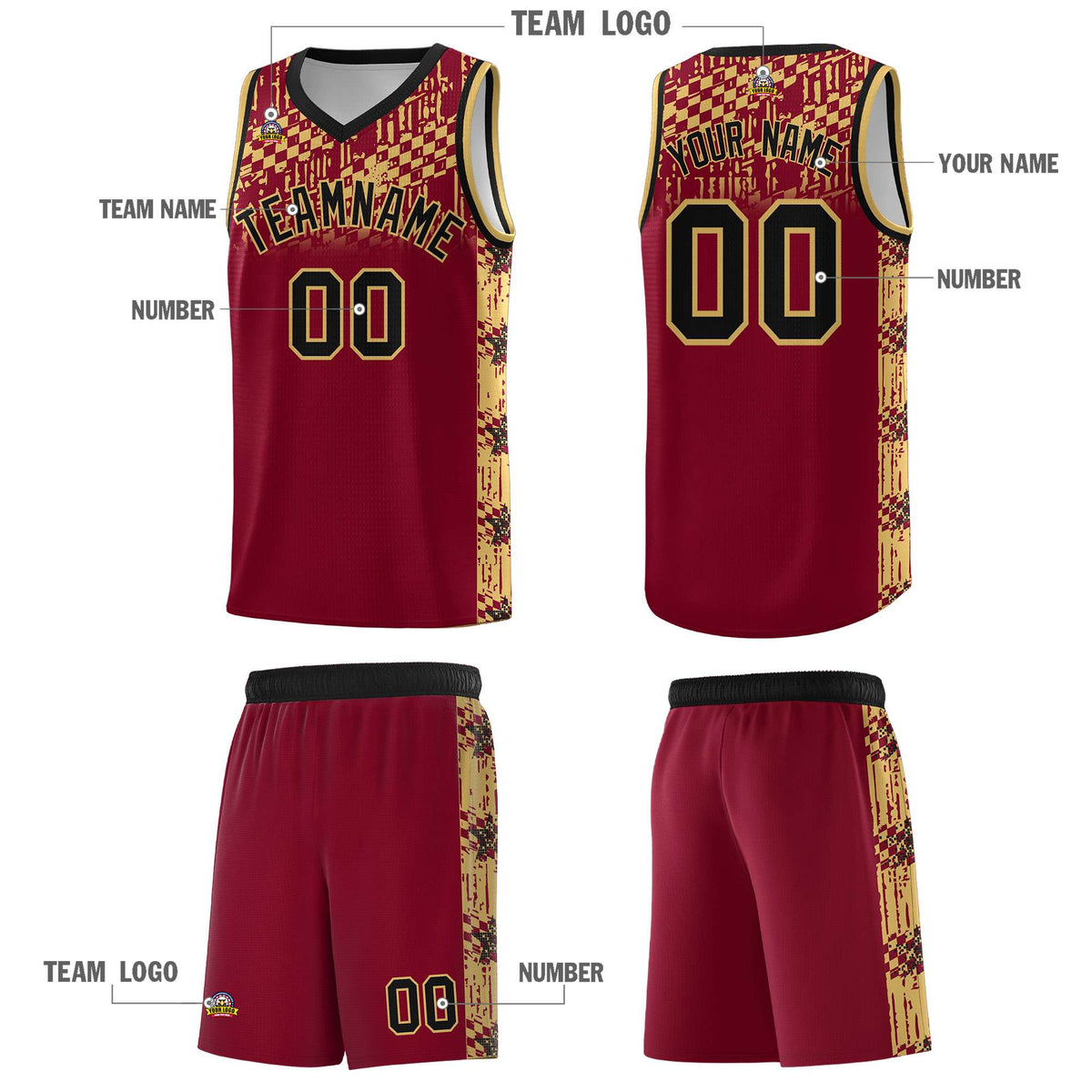 Custom Crimson Mosaic Stars Pattern Sports Uniform Basketball Jersey|KXKSHOP