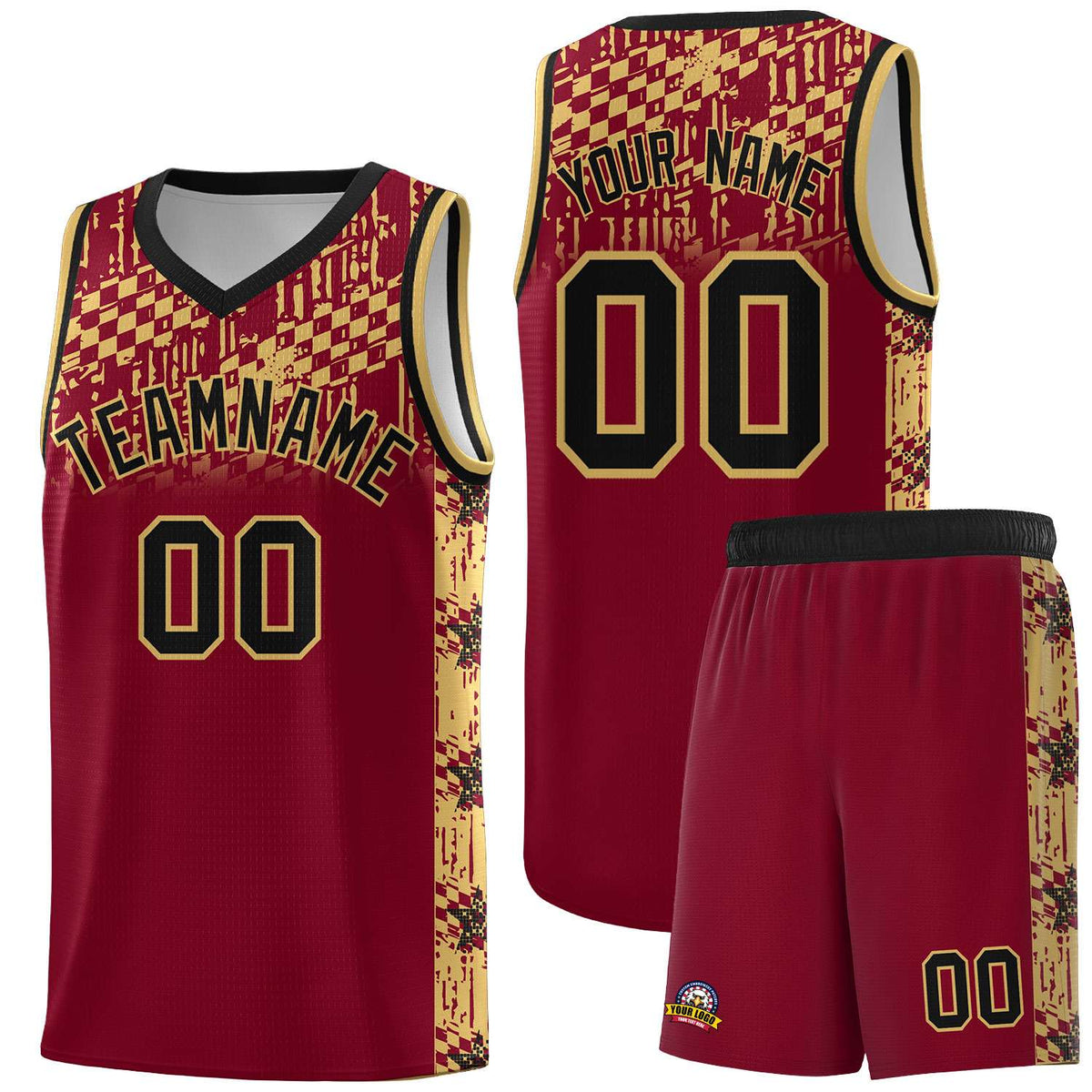 Custom Crimson Mosaic Stars Pattern Sports Uniform Basketball Jersey|KXKSHOP