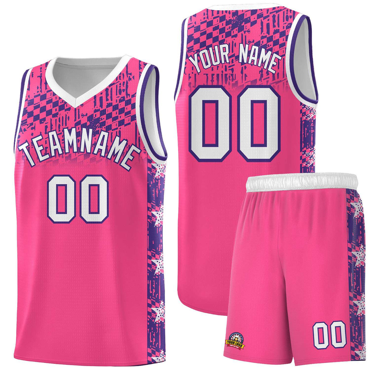 Custom Pink Mosaic Stars Pattern Sports Uniform Basketball Jersey|KXKSHOP