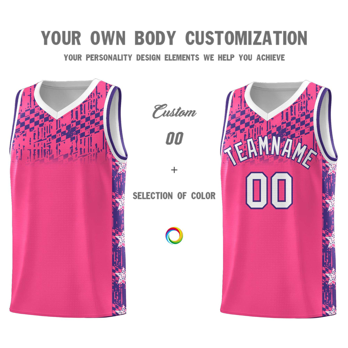 Custom Pink Mosaic Stars Pattern Sports Uniform Basketball Jersey|KXKSHOP