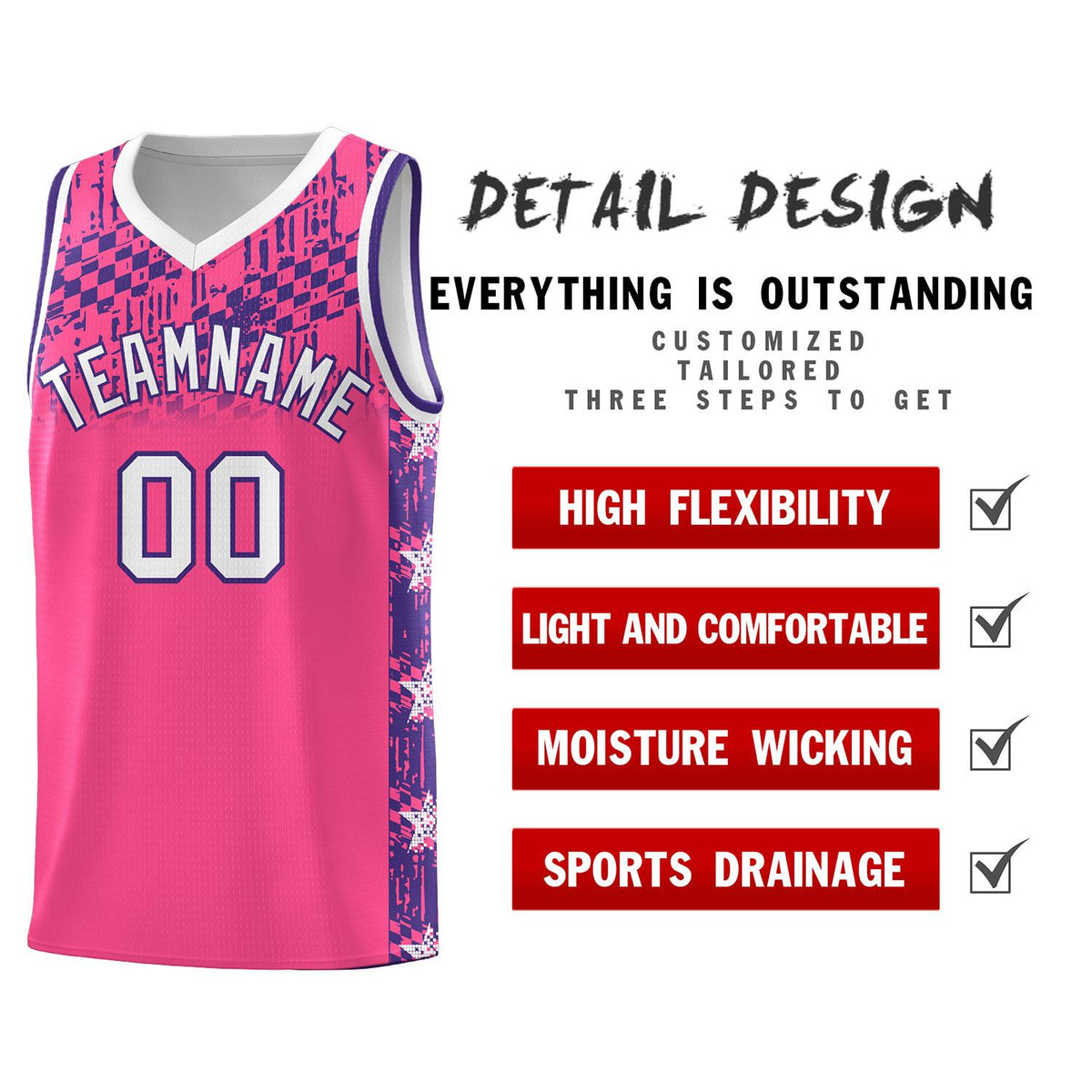 Custom Pink Mosaic Stars Pattern Sports Uniform Basketball Jersey|KXKSHOP