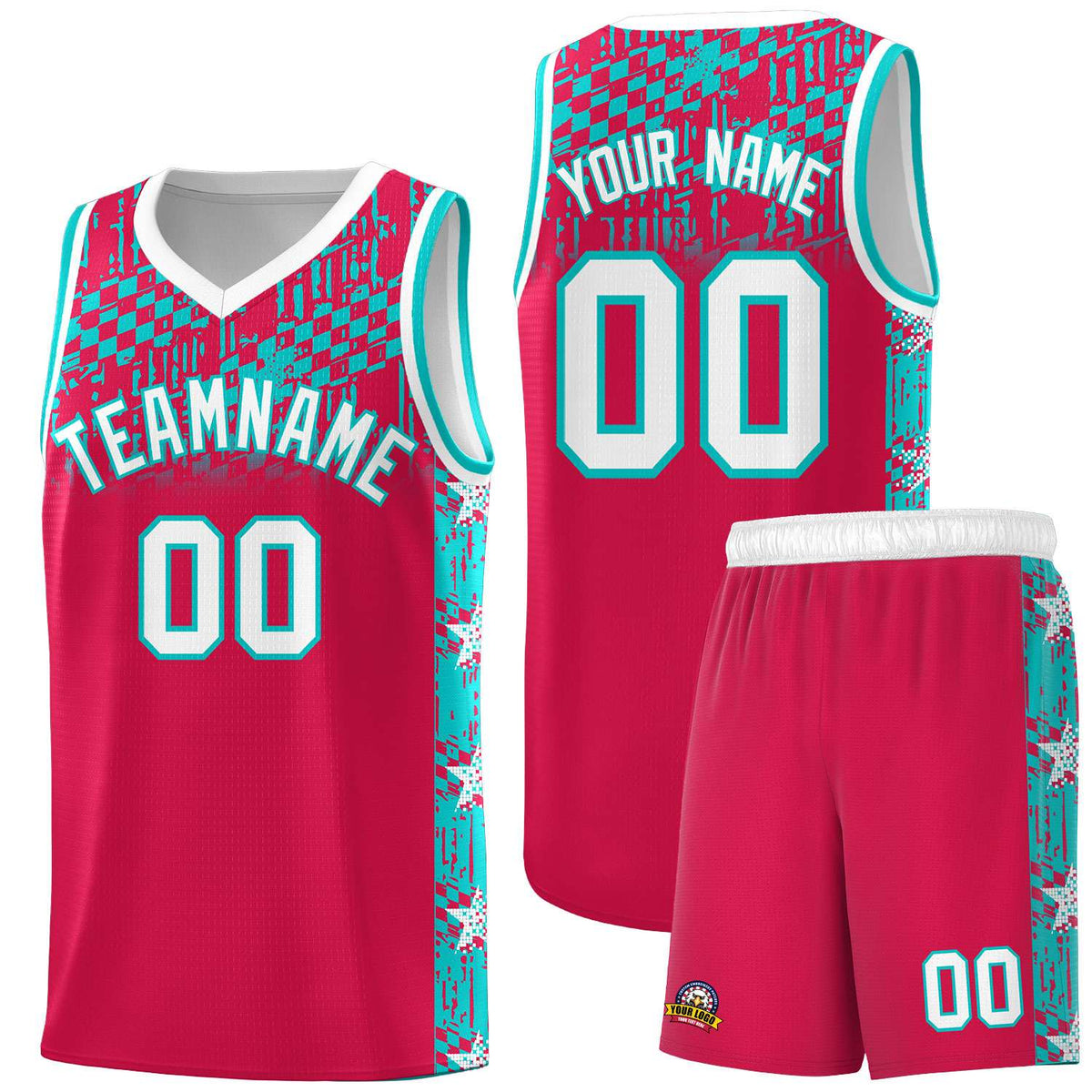 Custom Red Mosaic Stars Pattern Sports Uniform Basketball Jersey|KXKSHOP