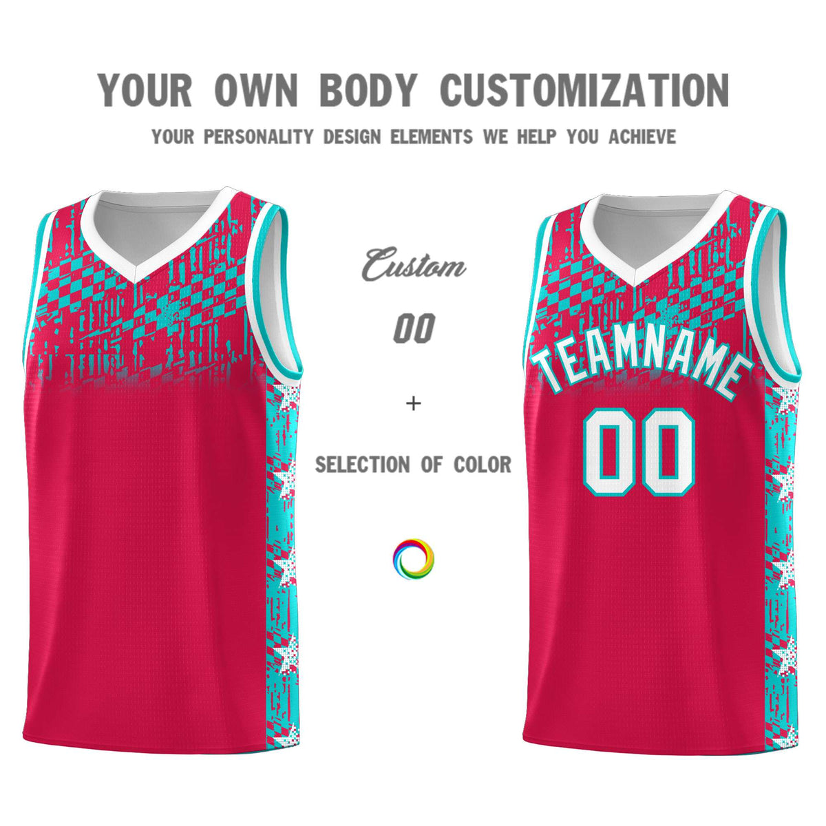 Custom Red Mosaic Stars Pattern Sports Uniform Basketball Jersey|KXKSHOP