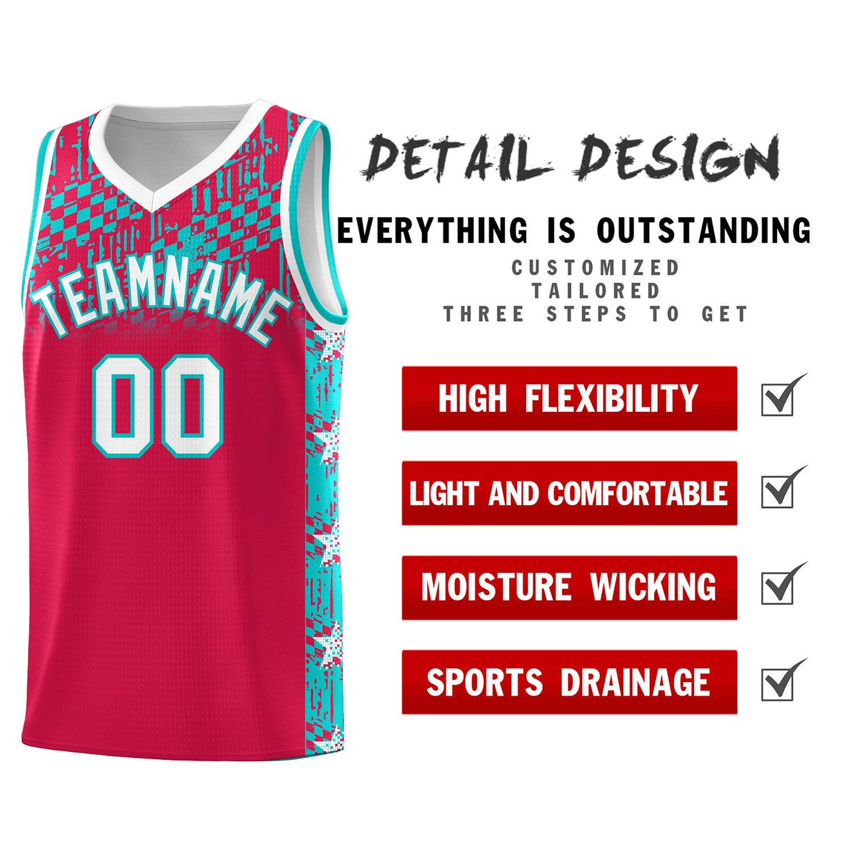 Custom Red Mosaic Stars Pattern Sports Uniform Basketball Jersey|KXKSHOP