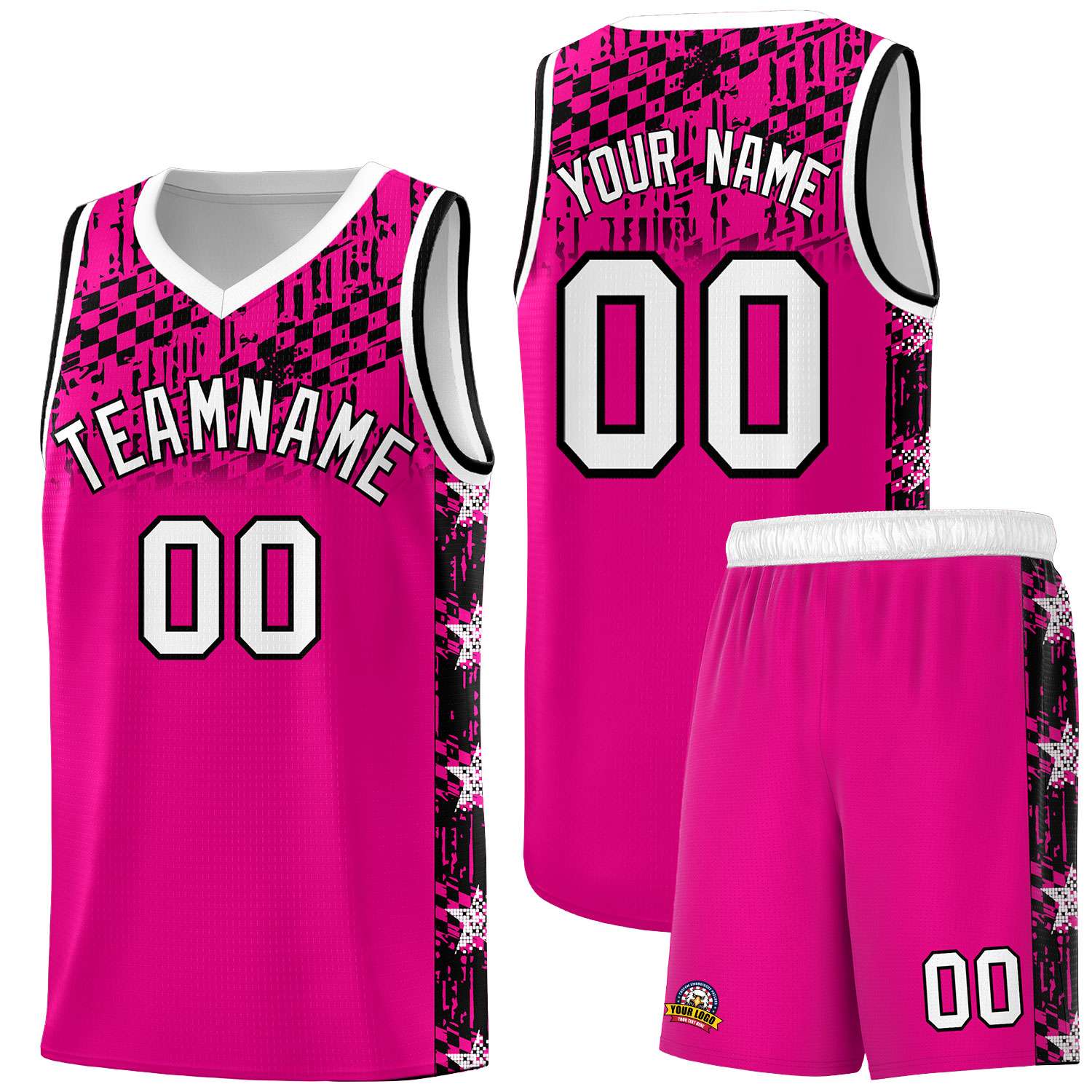 Custom Pink Mosaic Stars Pattern Sports Uniform Basketball Jersey|KXKSHOP