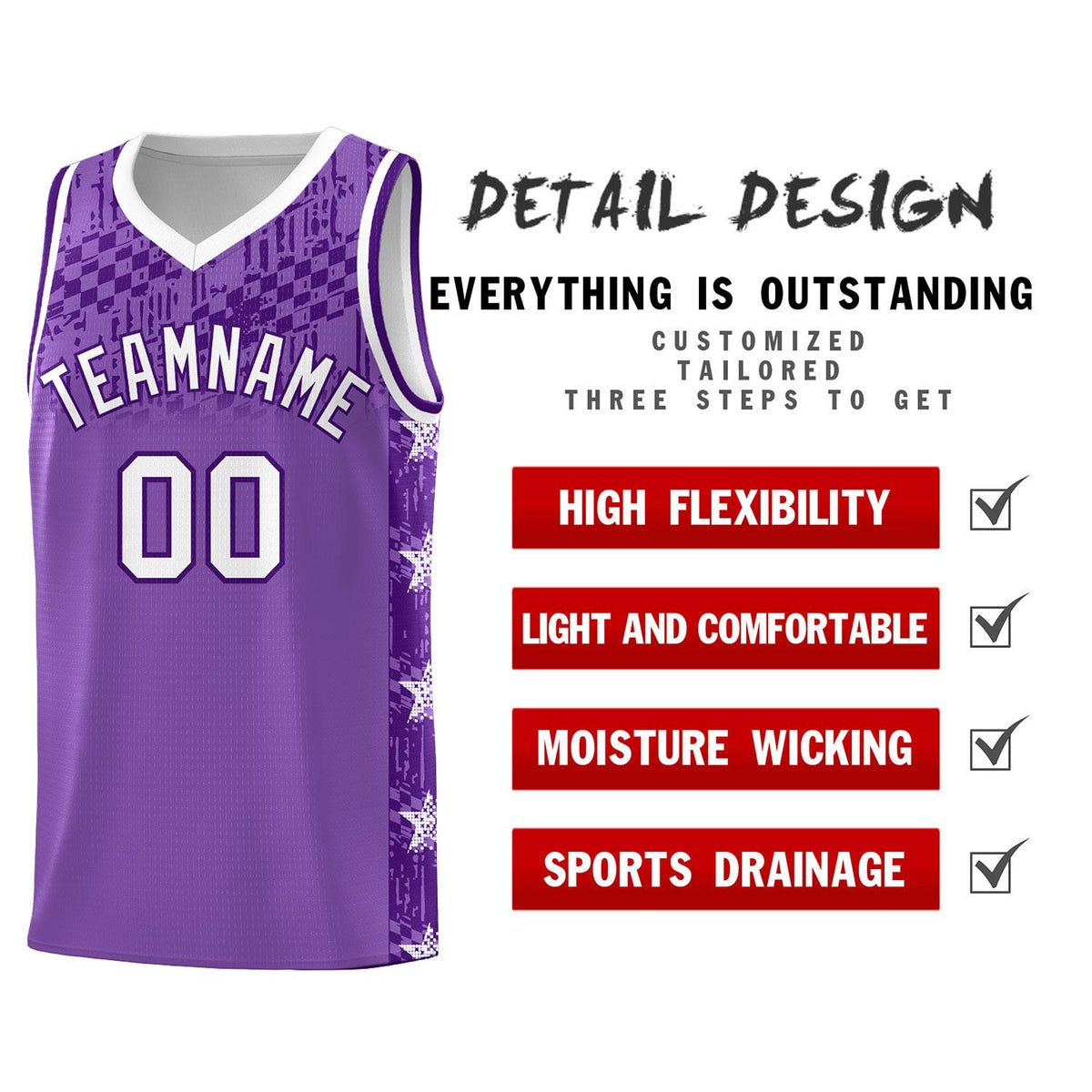 Custom Light Purple Mosaic Stars Pattern Sports Uniform Basketball Jersey|KXKSHOP