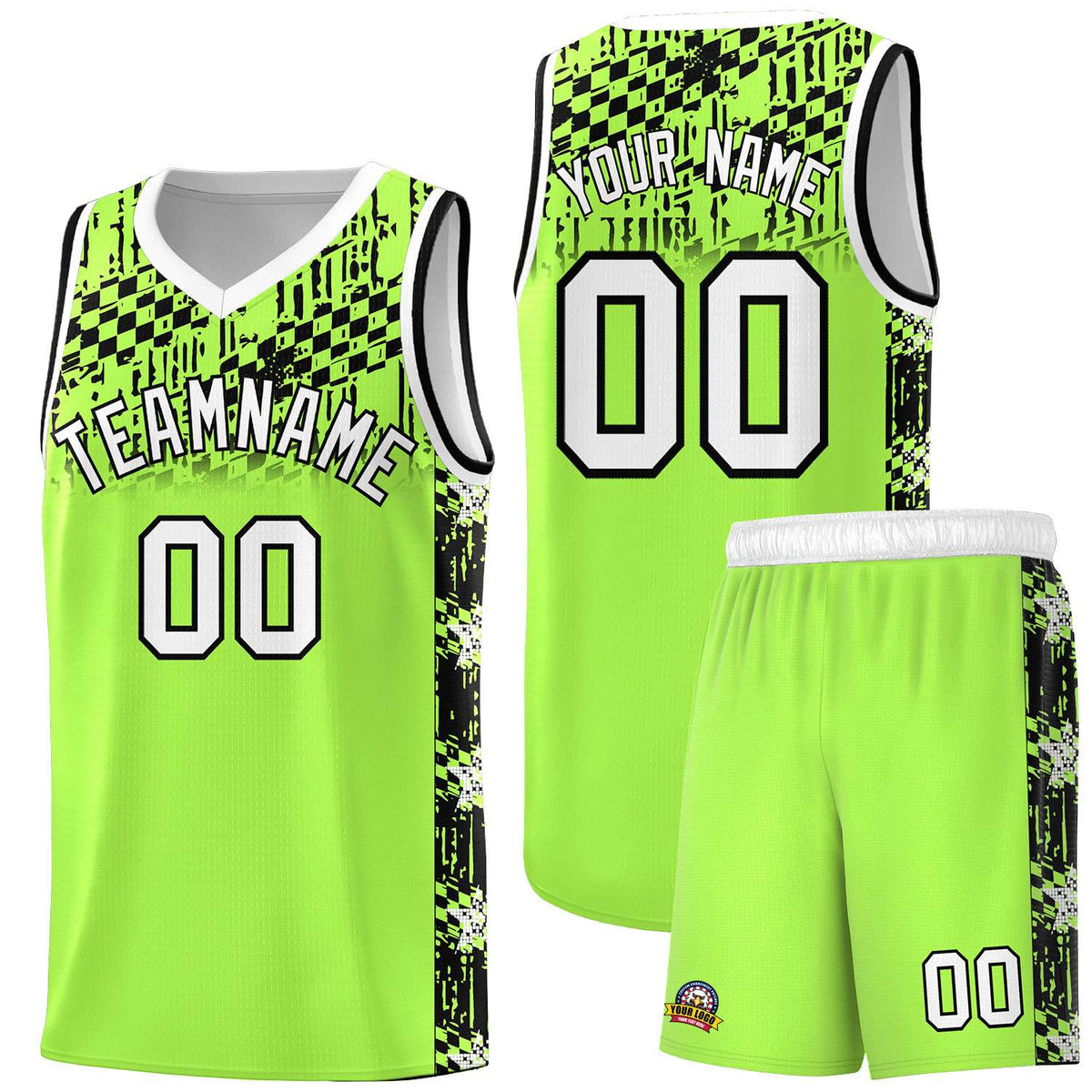 Custom Fluorescent Green Mosaic Stars Pattern Sports Uniform Basketball Jersey|KXKSHOP