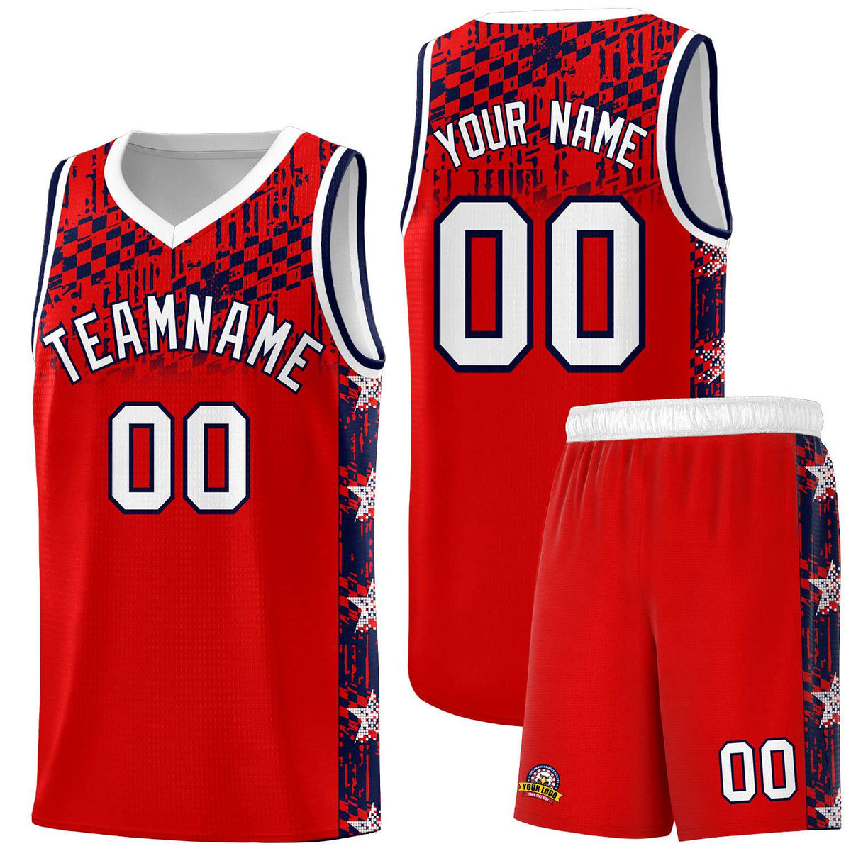 Custom Red Mosaic Stars Pattern Sports Uniform Basketball Jersey|KXKSHOP