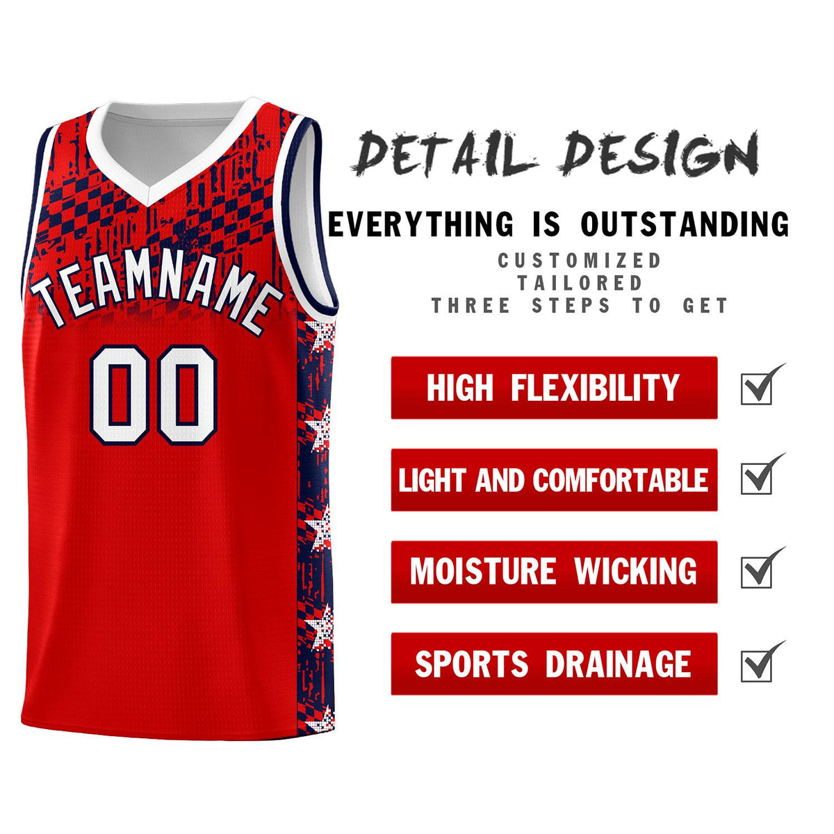 Custom Red Mosaic Stars Pattern Sports Uniform Basketball Jersey|KXKSHOP