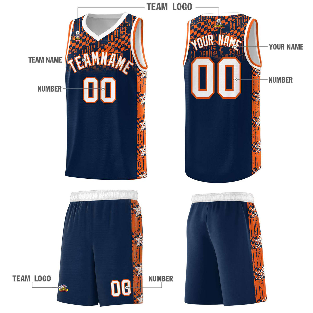 Custom Navy Mosaic Stars Pattern Sports Uniform Basketball Jersey|KXKSHOP
