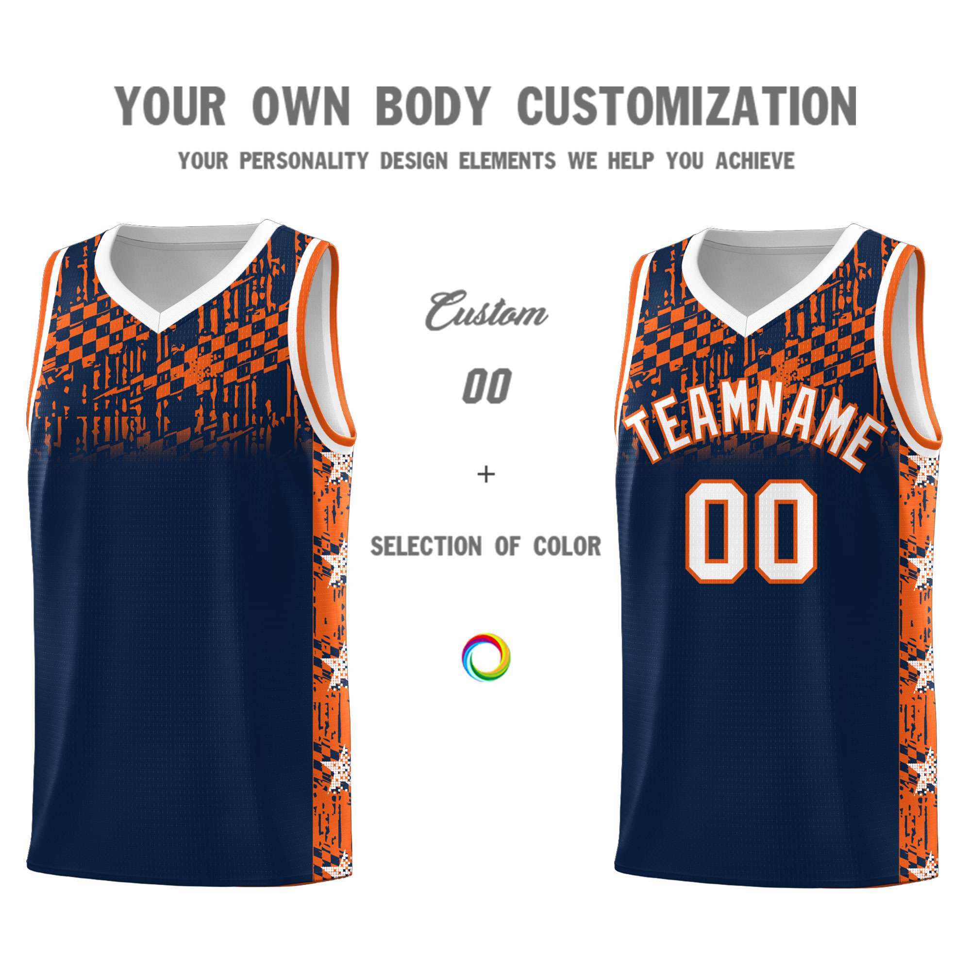 Custom Navy Mosaic Stars Pattern Sports Uniform Basketball Jersey|KXKSHOP