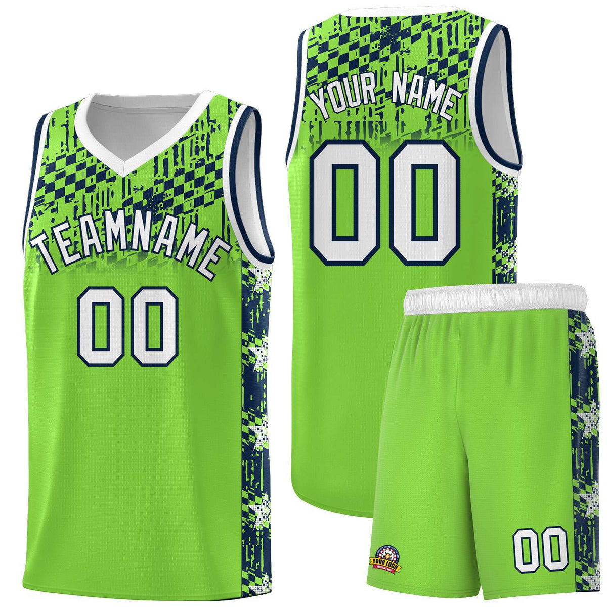 Custom Neon Green Mosaic Stars Pattern Sports Uniform Basketball Jersey|KXKSHOP