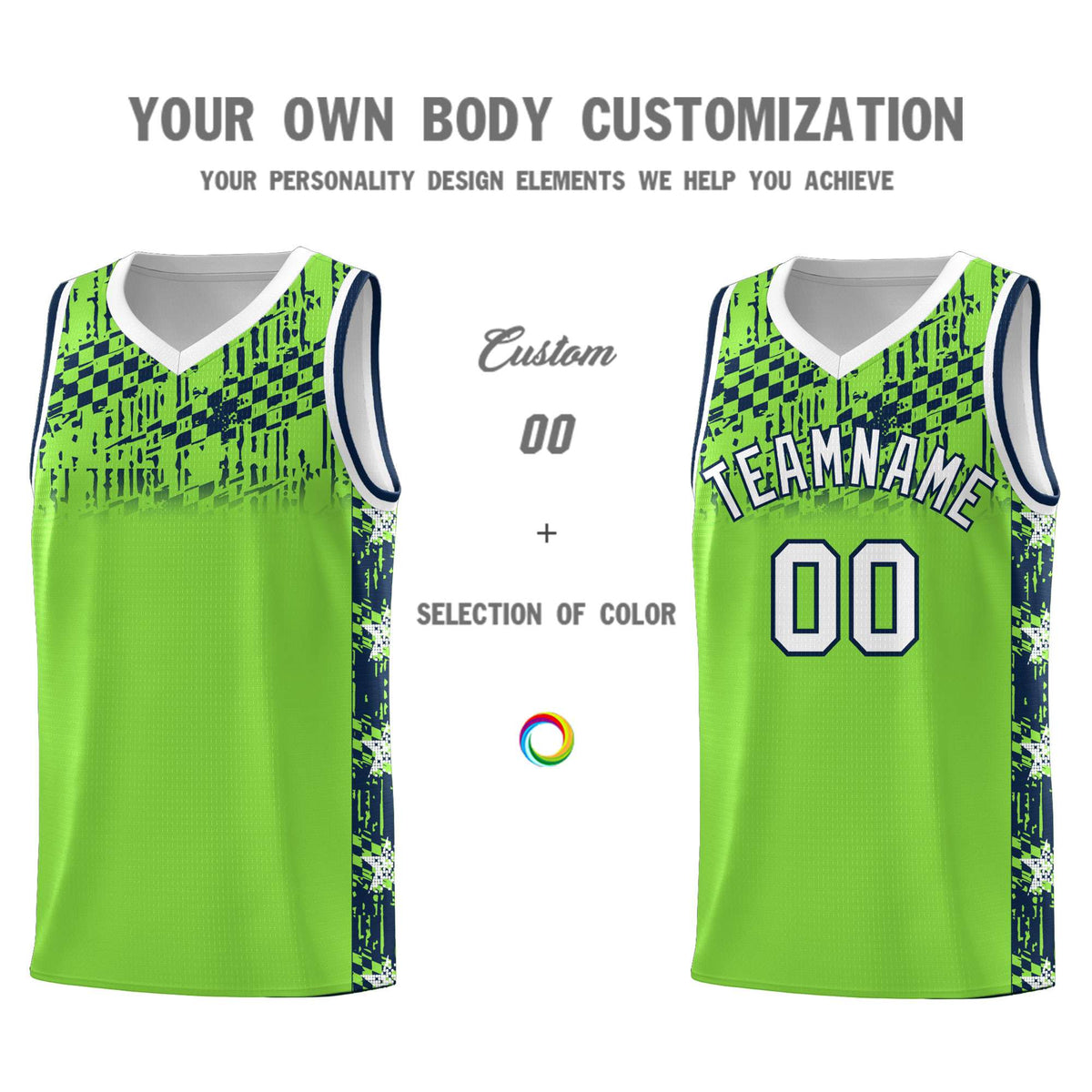 Custom Neon Green Mosaic Stars Pattern Sports Uniform Basketball Jersey|KXKSHOP