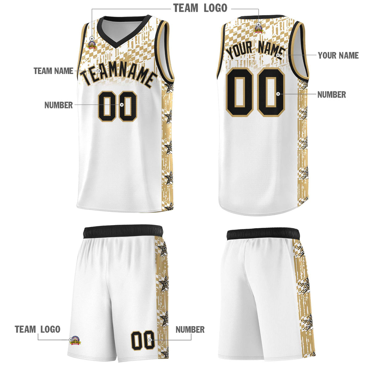 Custom White Mosaic Stars Pattern Sports Uniform Basketball Jersey|KXKSHOP