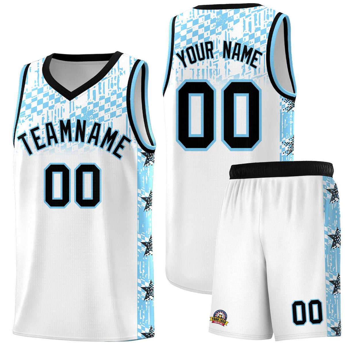 Custom White Mosaic Stars Pattern Sports Uniform Basketball Jersey|KXKSHOP