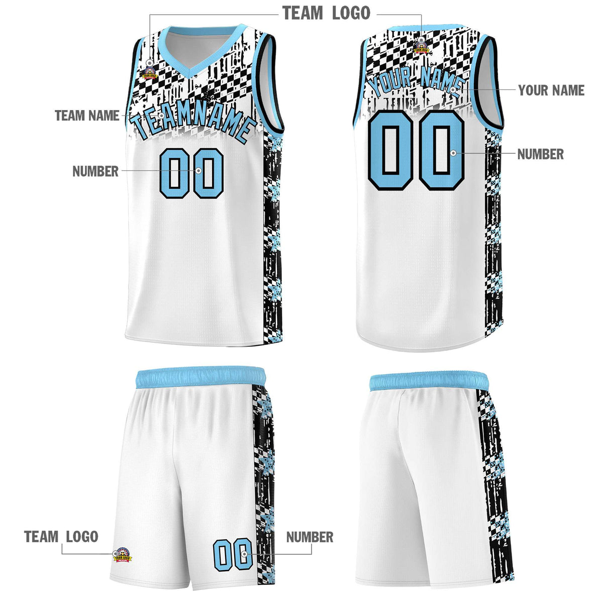 Custom White Mosaic Stars Pattern Sports Uniform Basketball Jersey|KXKSHOP