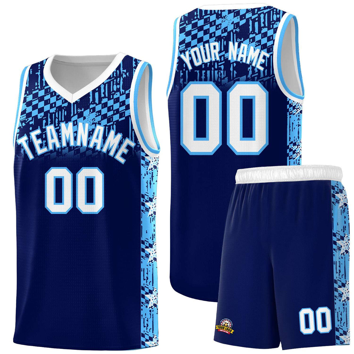 Custom Navy Mosaic Stars Pattern Sports Uniform Basketball Jersey|KXKSHOP