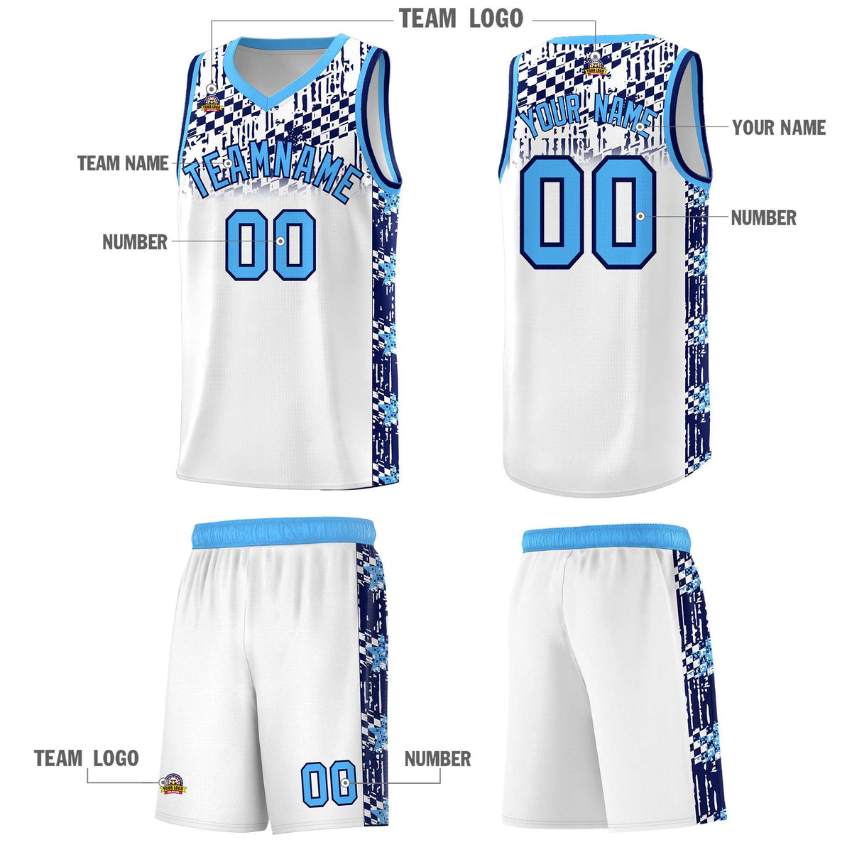Custom White Mosaic Stars Pattern Sports Uniform Basketball Jersey|KXKSHOP