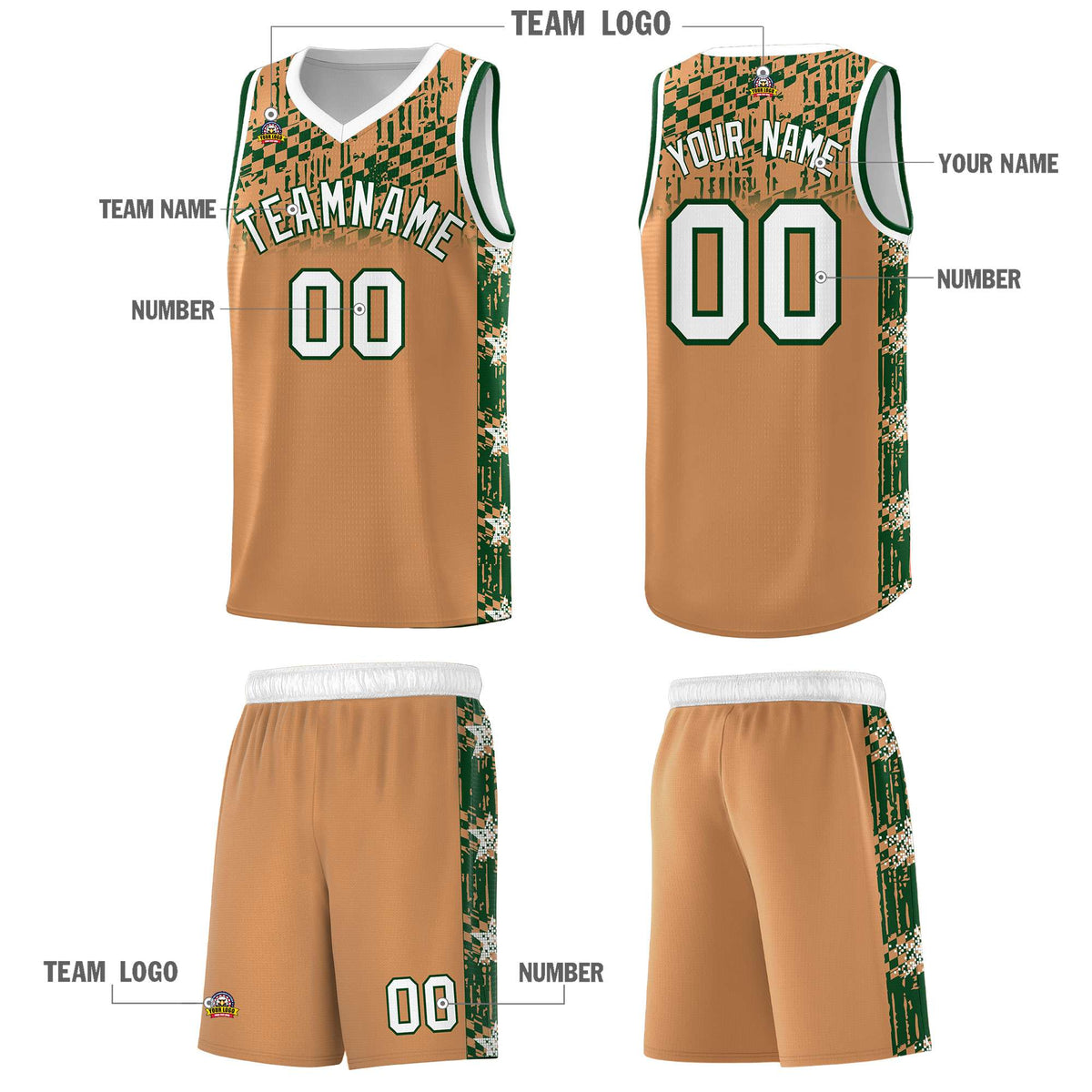 Custom Buckskin Brown Mosaic Stars Pattern Sports Uniform Basketball Jersey|KXKSHOP