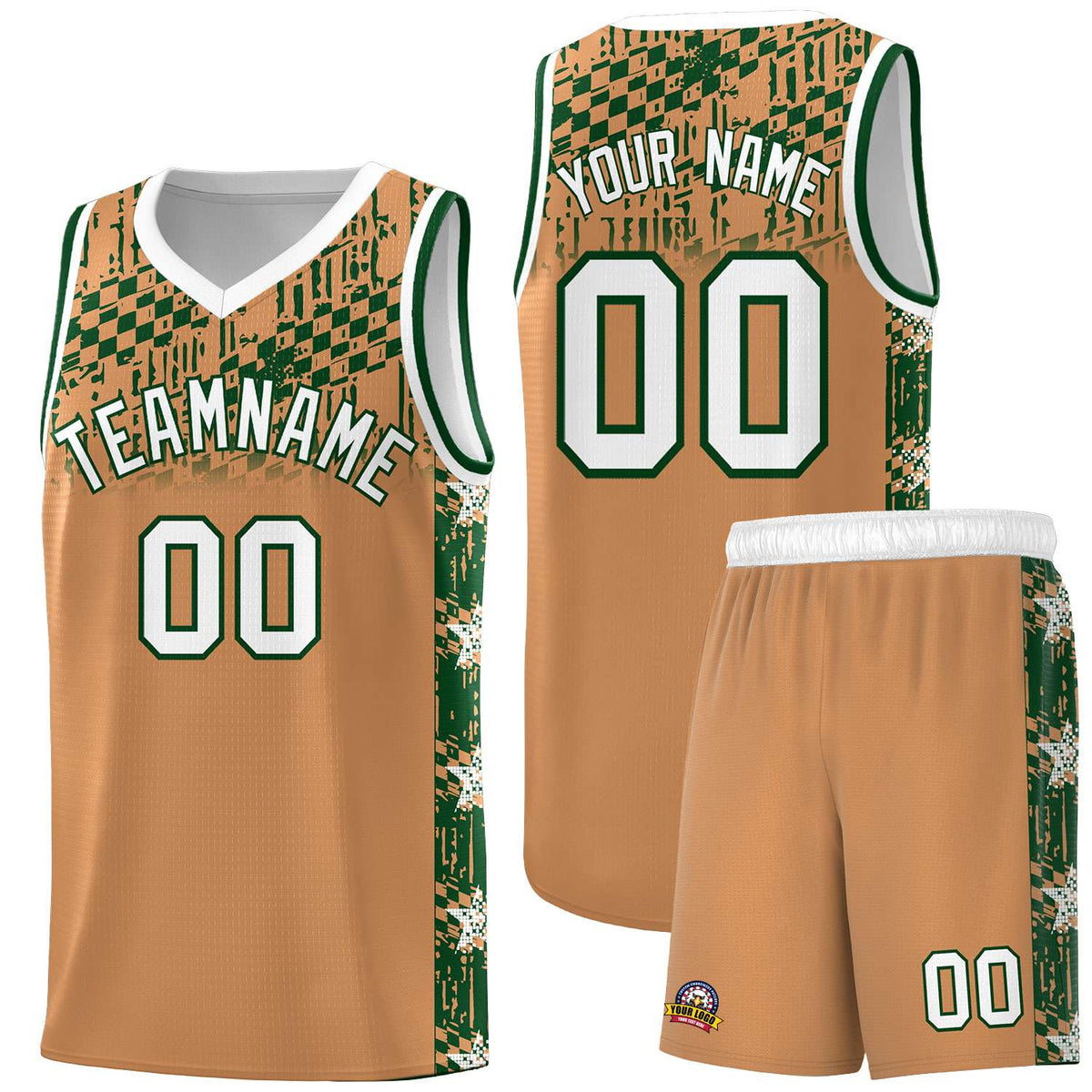 Custom Buckskin Brown Mosaic Stars Pattern Sports Uniform Basketball Jersey|KXKSHOP