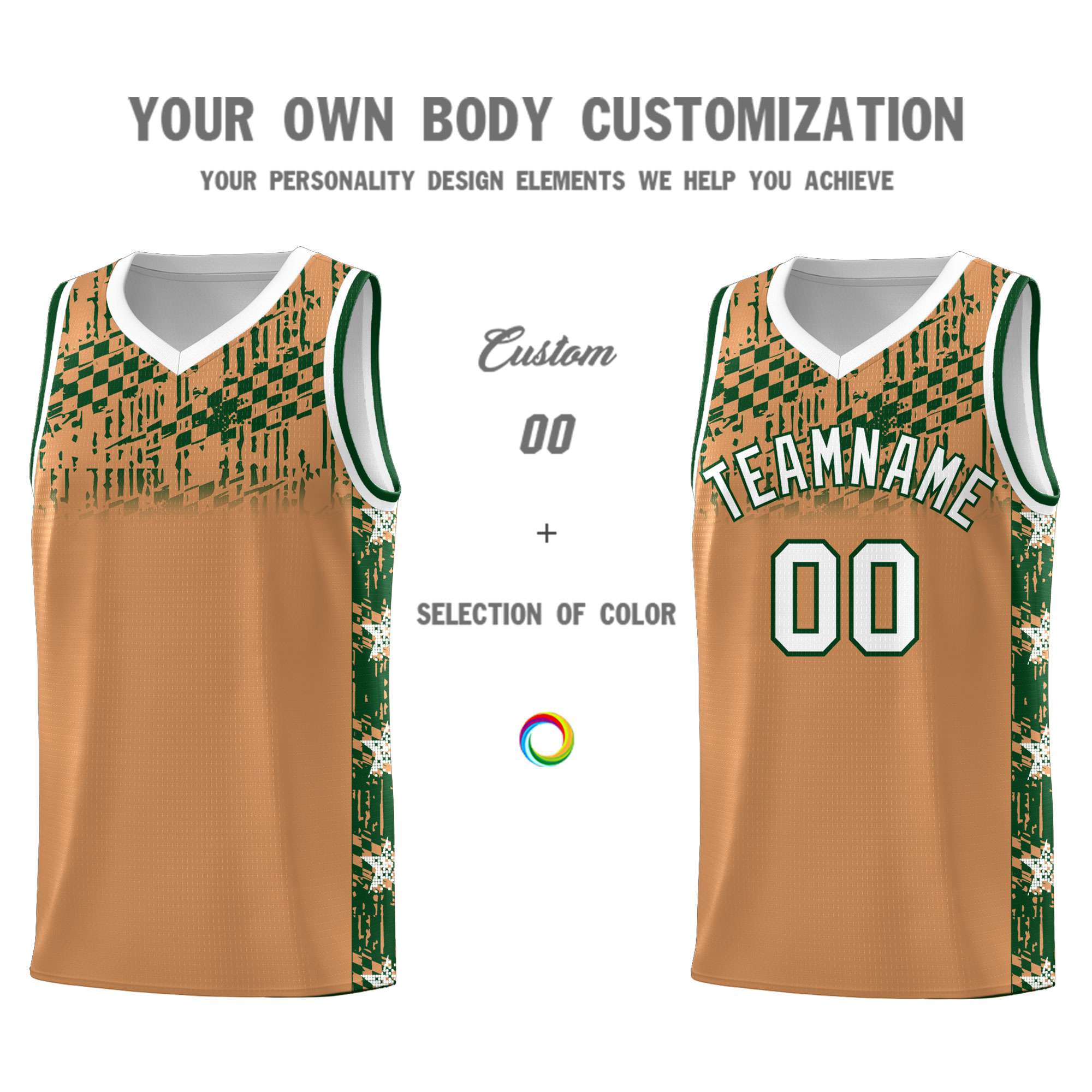 Custom Buckskin Brown Mosaic Stars Pattern Sports Uniform Basketball Jersey|KXKSHOP