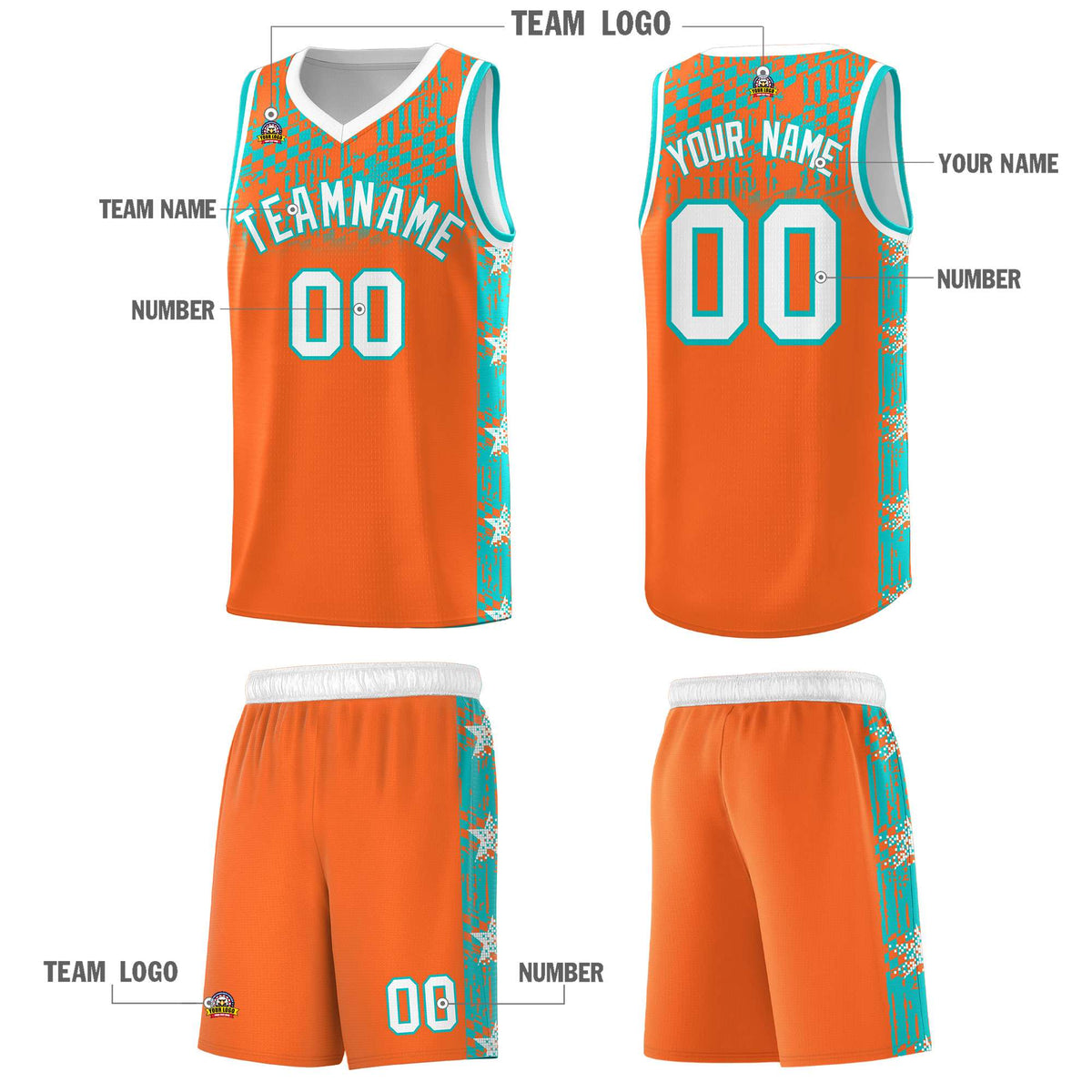 Custom Orange Mosaic Stars Pattern Sports Uniform Basketball Jersey|KXKSHOP