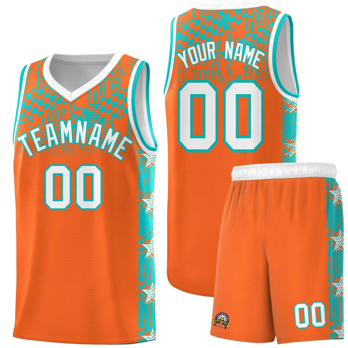 Custom Orange Mosaic Stars Pattern Sports Uniform Basketball Jersey|KXKSHOP