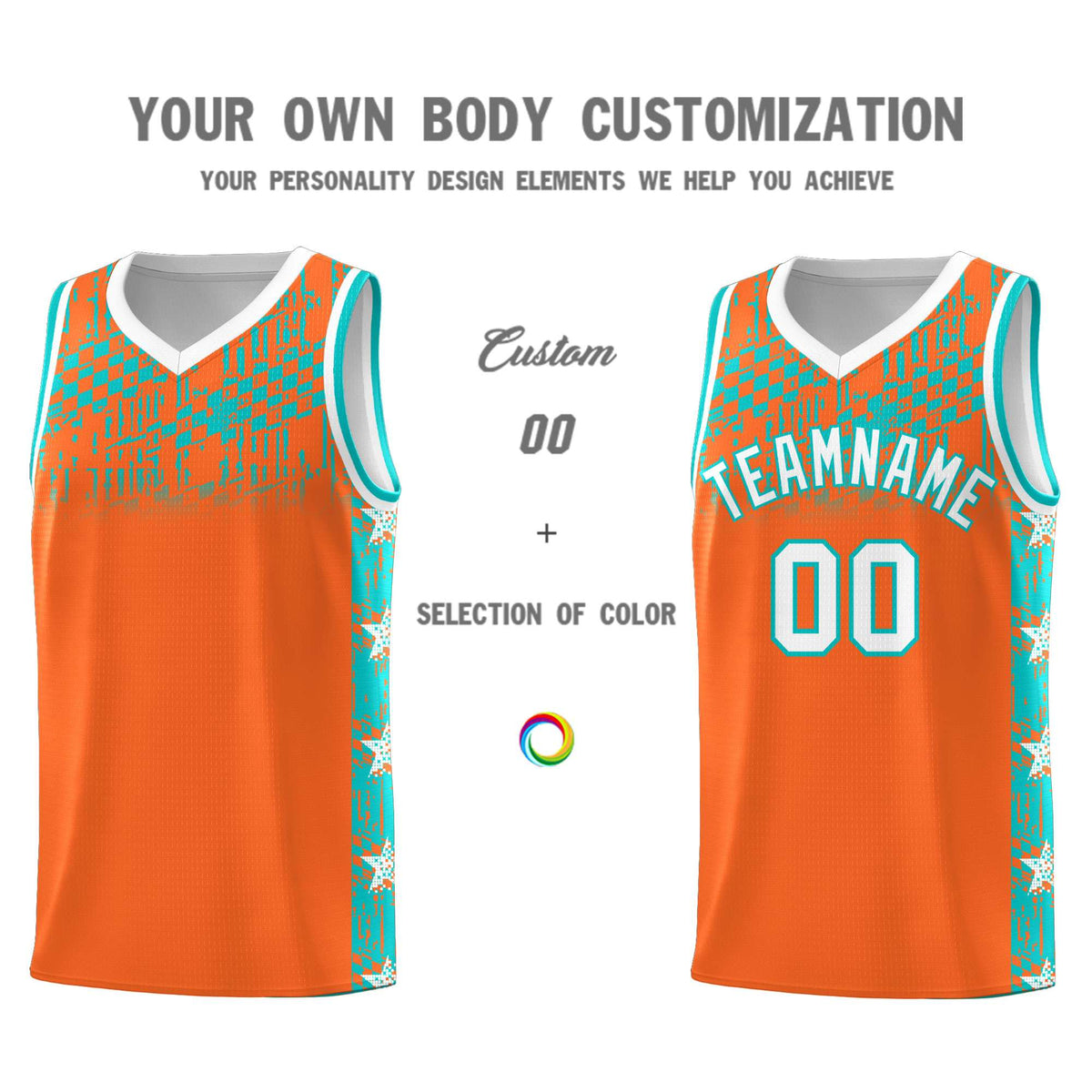 Custom Orange Mosaic Stars Pattern Sports Uniform Basketball Jersey|KXKSHOP