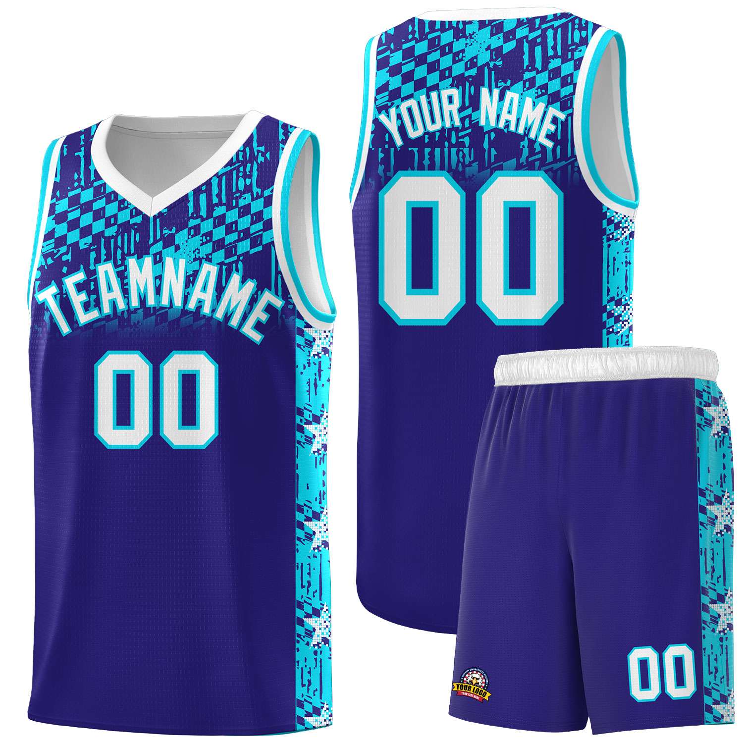 Custom Royal Mosaic Stars Pattern Sports Uniform Basketball Jersey|KXKSHOP