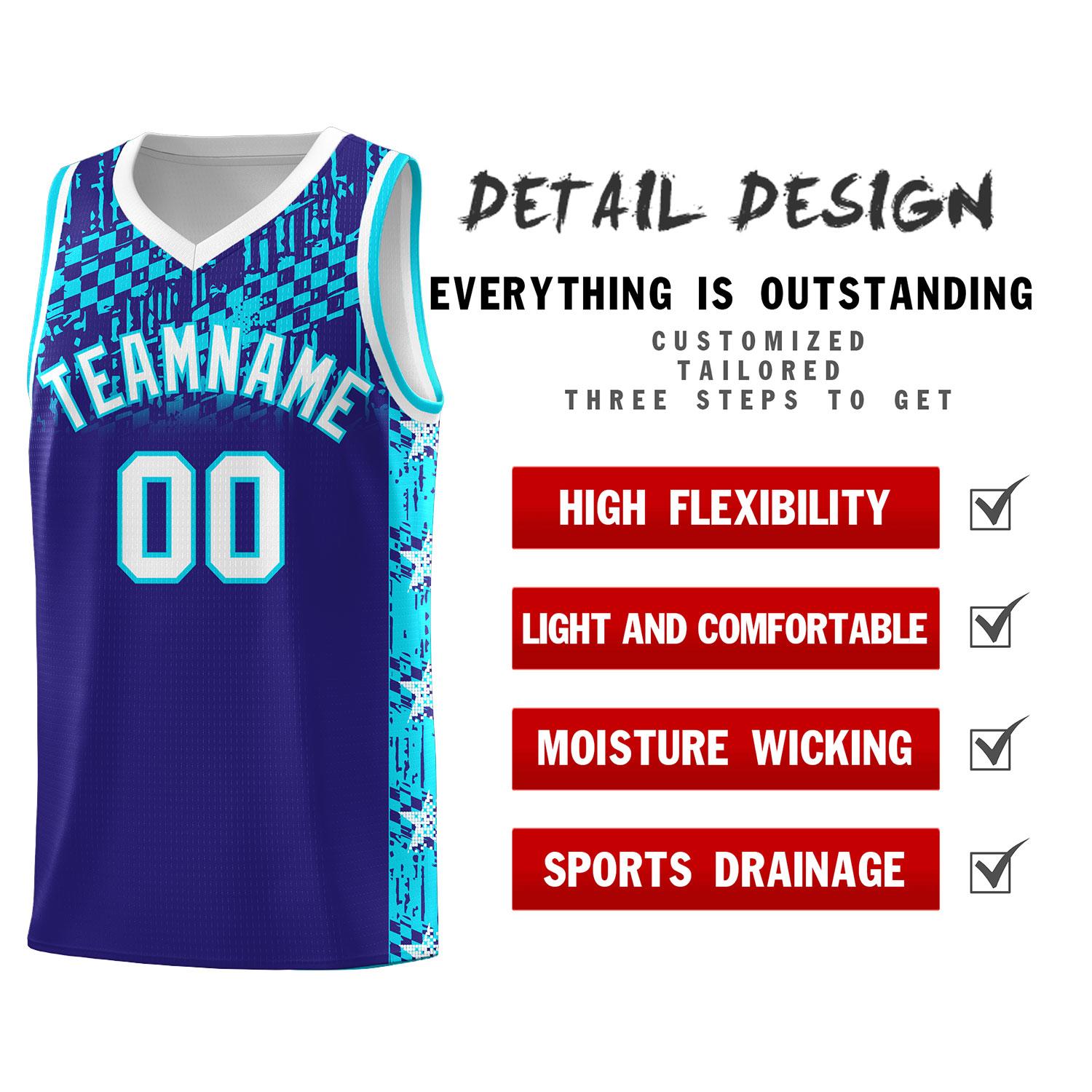 Custom Royal Mosaic Stars Pattern Sports Uniform Basketball Jersey|KXKSHOP