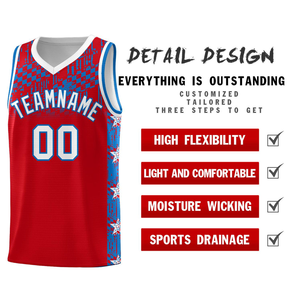 Custom Red Mosaic Stars Pattern Sports Uniform Basketball Jersey|KXKSHOP