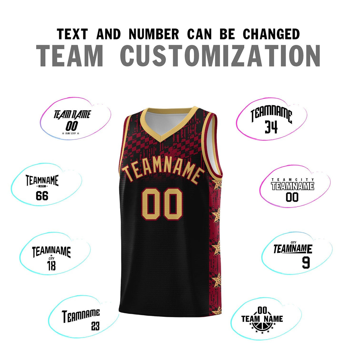 Custom Black Mosaic Stars Pattern Sports Uniform Basketball Jersey|KXKSHOP