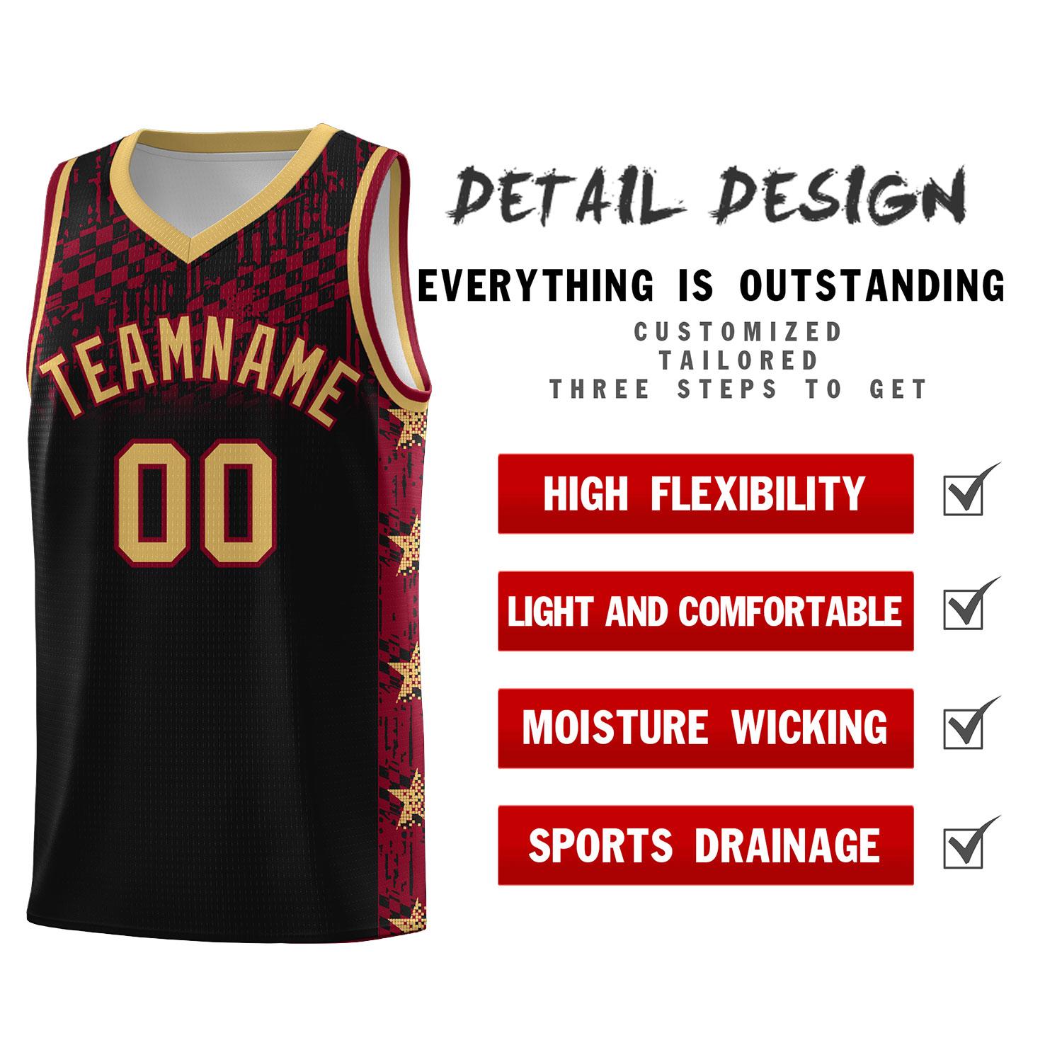 Custom Black Mosaic Stars Pattern Sports Uniform Basketball Jersey|KXKSHOP