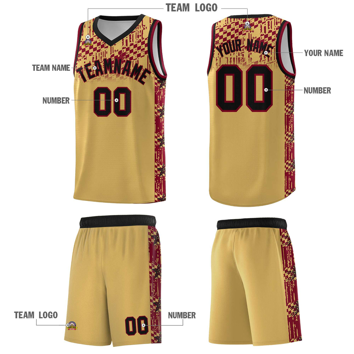 Custom Old Gold Mosaic Stars Pattern Sports Uniform Basketball Jersey|KXKSHOP