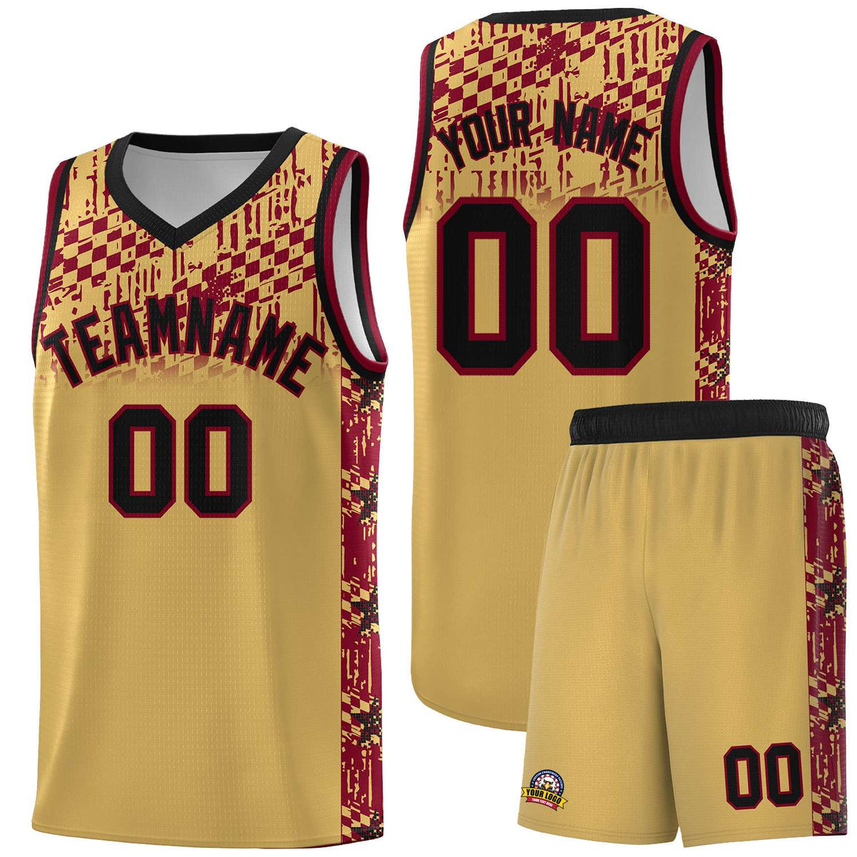 Custom Old Gold Mosaic Stars Pattern Sports Uniform Basketball Jersey|KXKSHOP