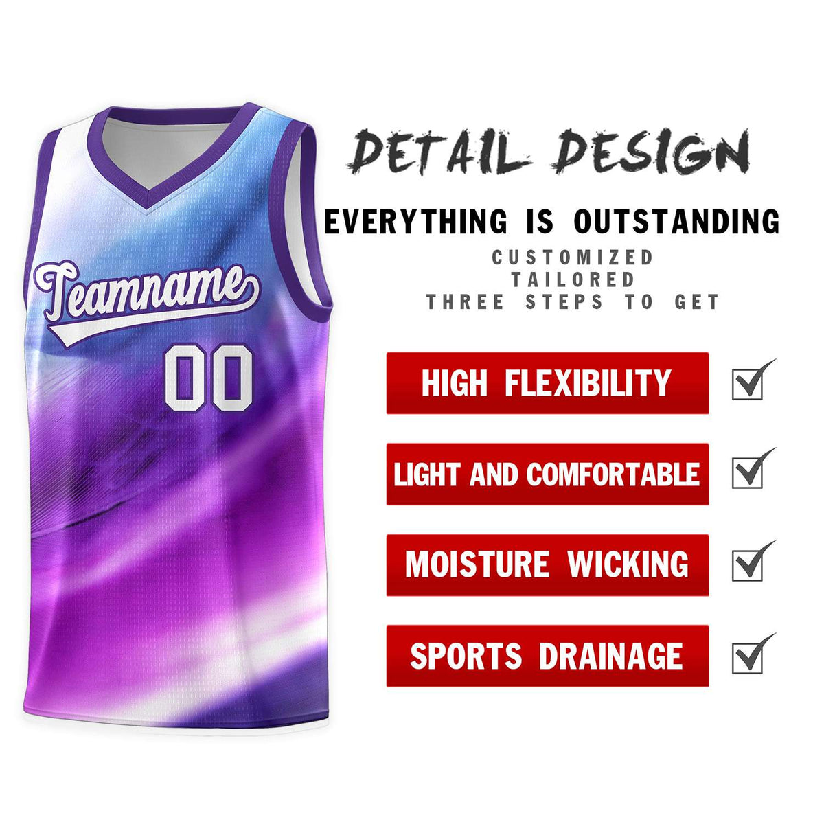 Custom Purple White Pattern Tie Dye Sports Uniform Basketball Jersey