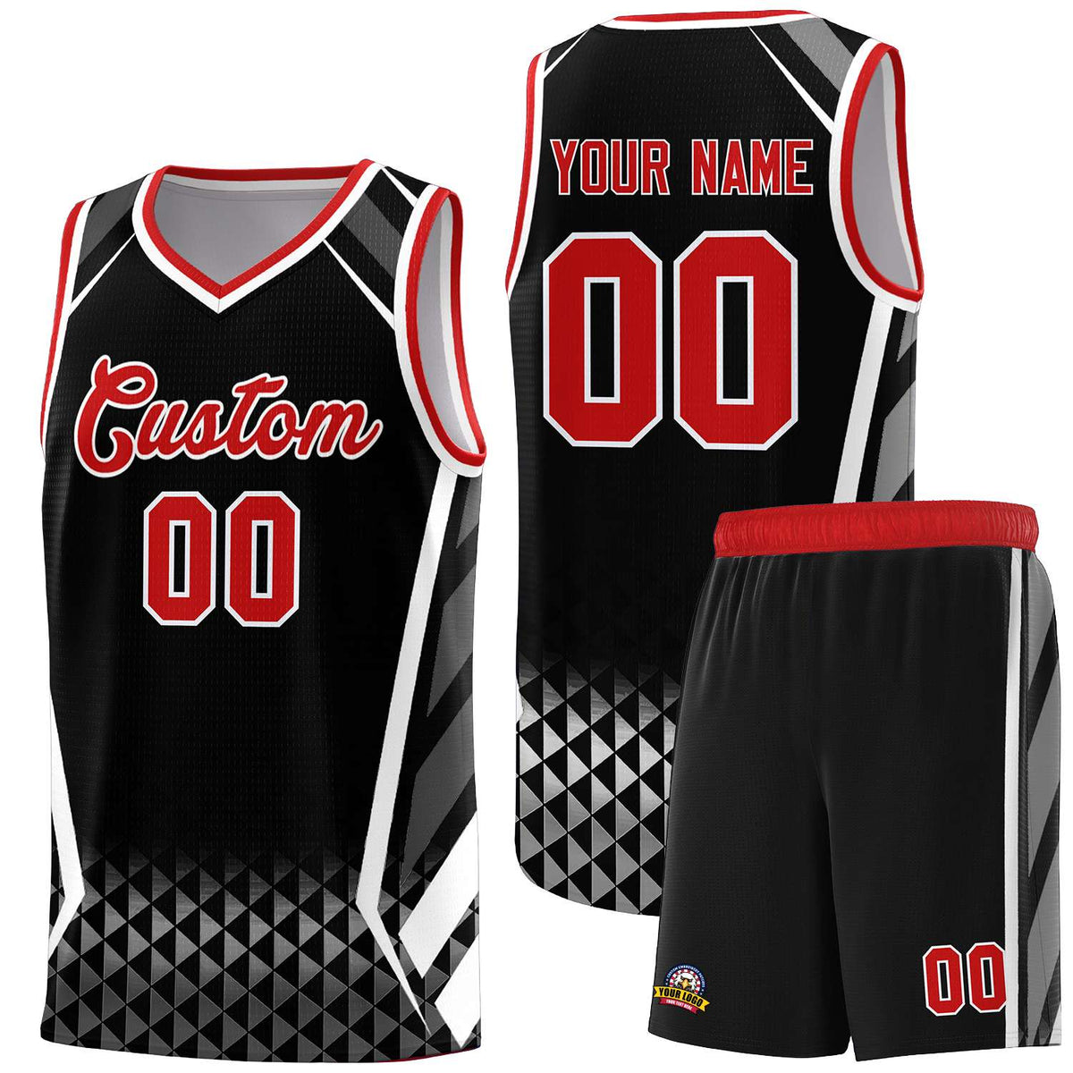Custom Black Red Diamond Pattern Side Slash Sports Uniform Basketball Jersey |KXKSHOP