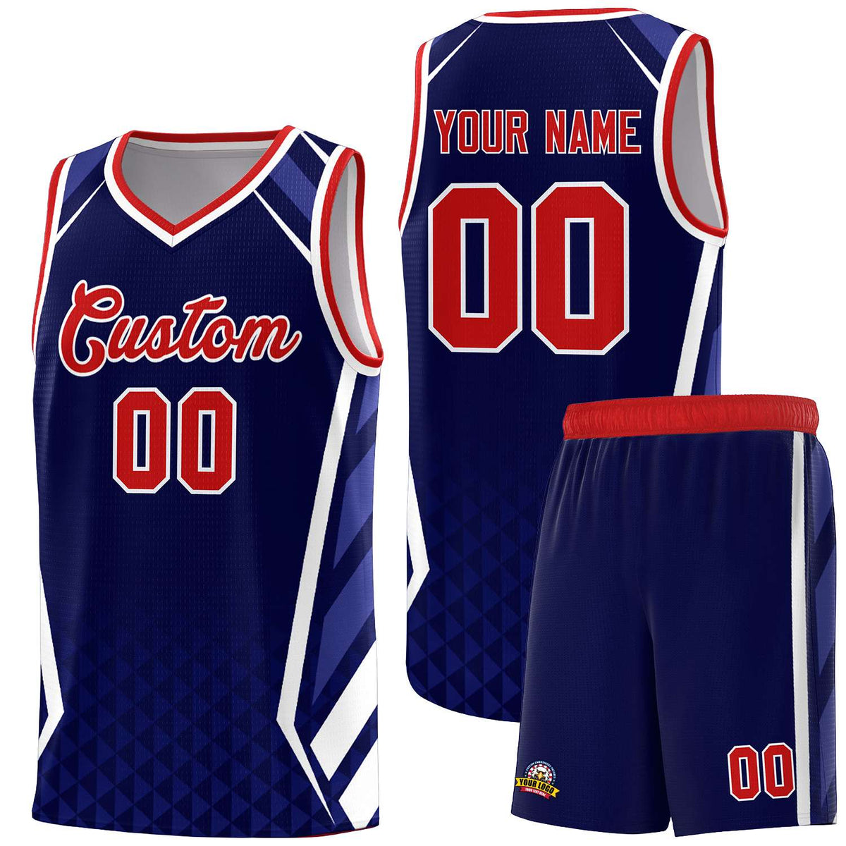 Custom Navy Red Diamond Pattern Side Slash Sports Uniform Basketball Jersey |KXKSHOP